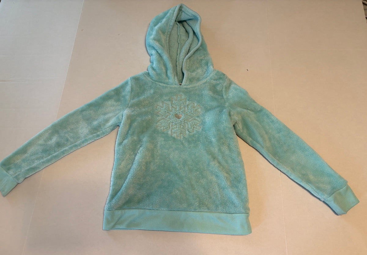 #25 Girls 6x Jumping Beans teal fuzzy hooded sweatshirt with snowflake on front