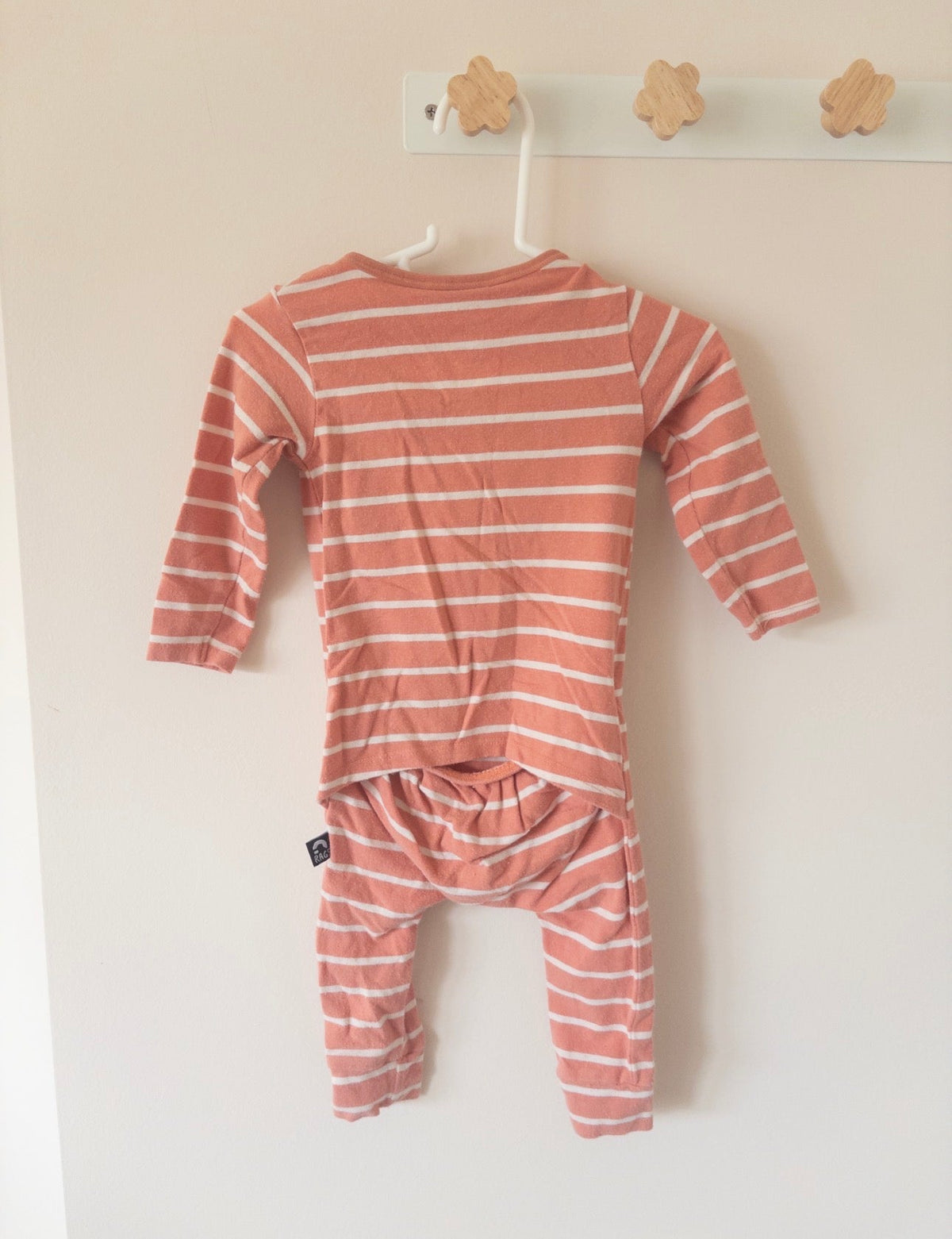 #36- girls rags 3-6 month pajamas pink striped GUC