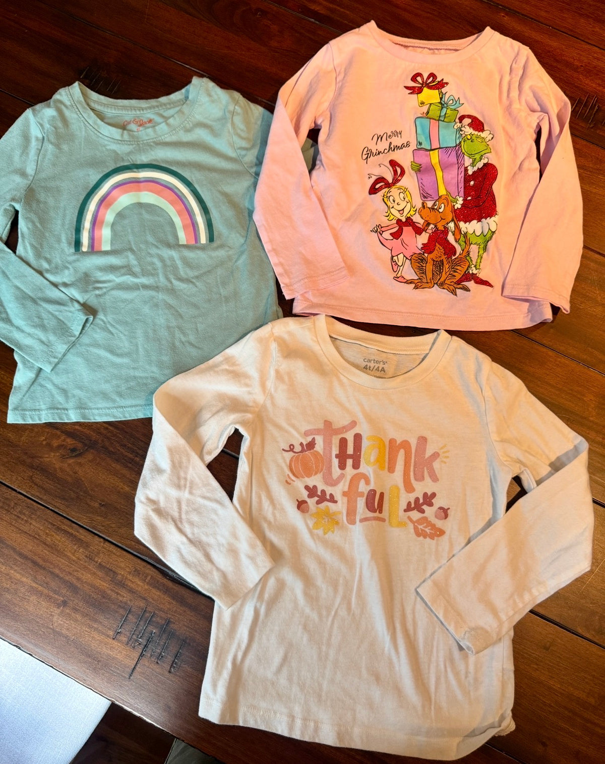 #51 4T Long Sleeve Shirt Bundle - Thanksgiving, Grinch and Rainbow