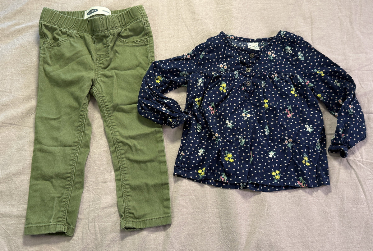 #103 24m/2T Floral Top/Green Pants Bundle