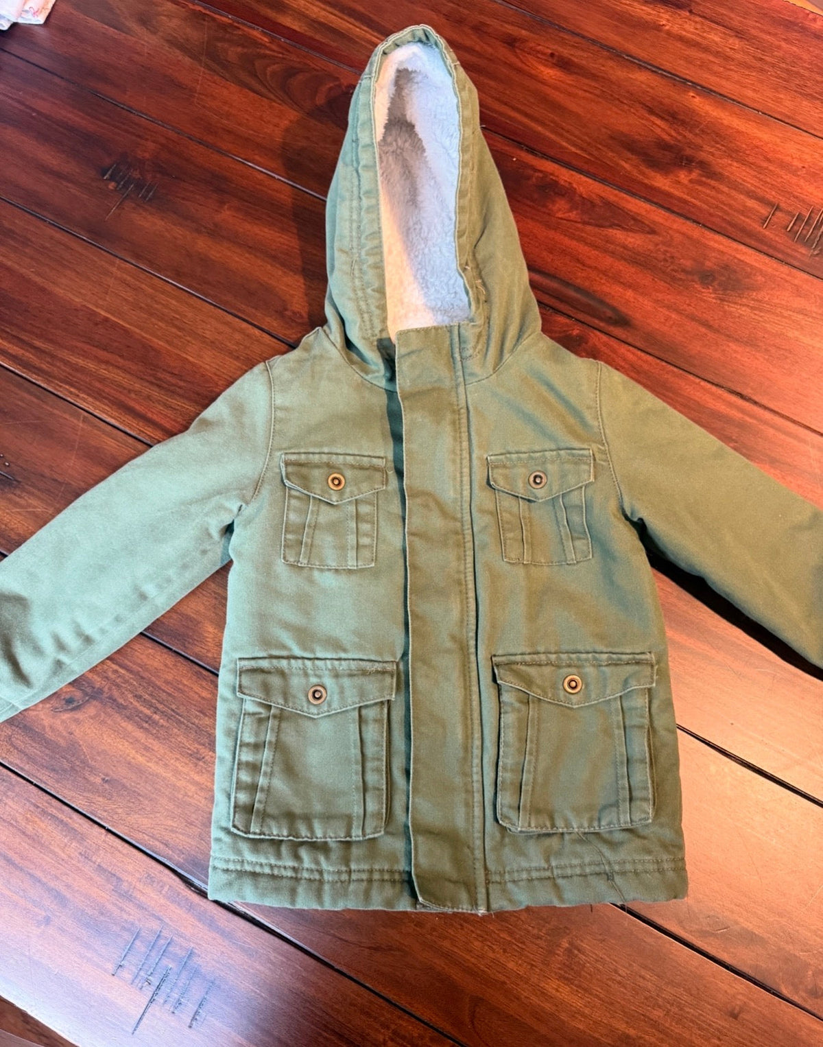 #51 Girls 2T Cat & Jack Sherpa Lined Army Jacket Lightweight Coat