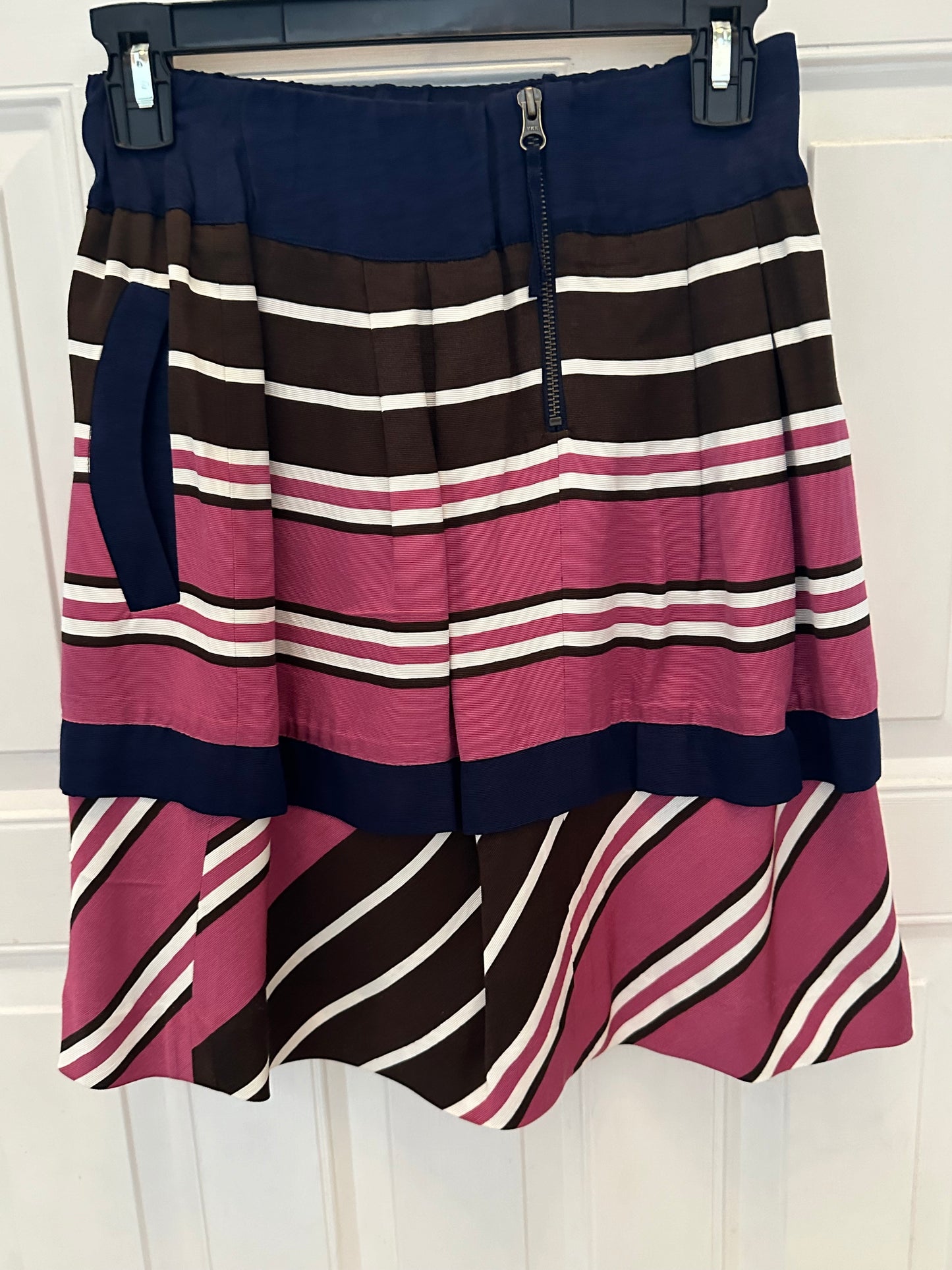#133 Maeve Anthropologie Women’s Skirt Sz 2 Navy Mauve Brown Tiered $148
