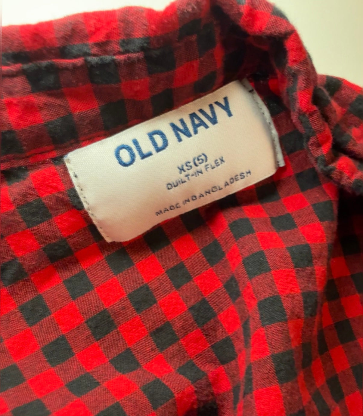 #155 Reduced! Old Navy red/black check button up boys size 5
