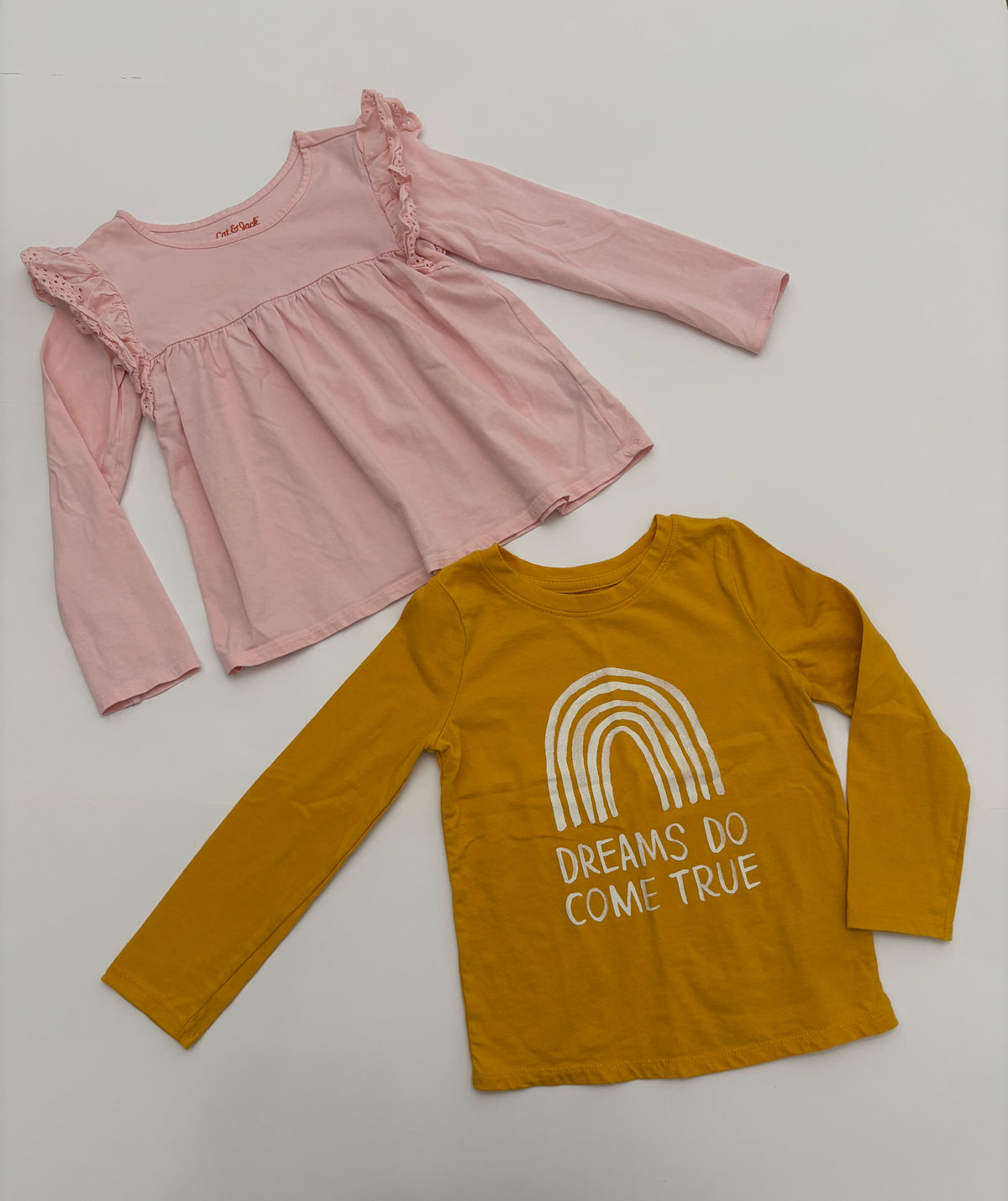 #121 girls 4T Cat & Jack set of two shirts, pink and yellow rainbow, VGUC