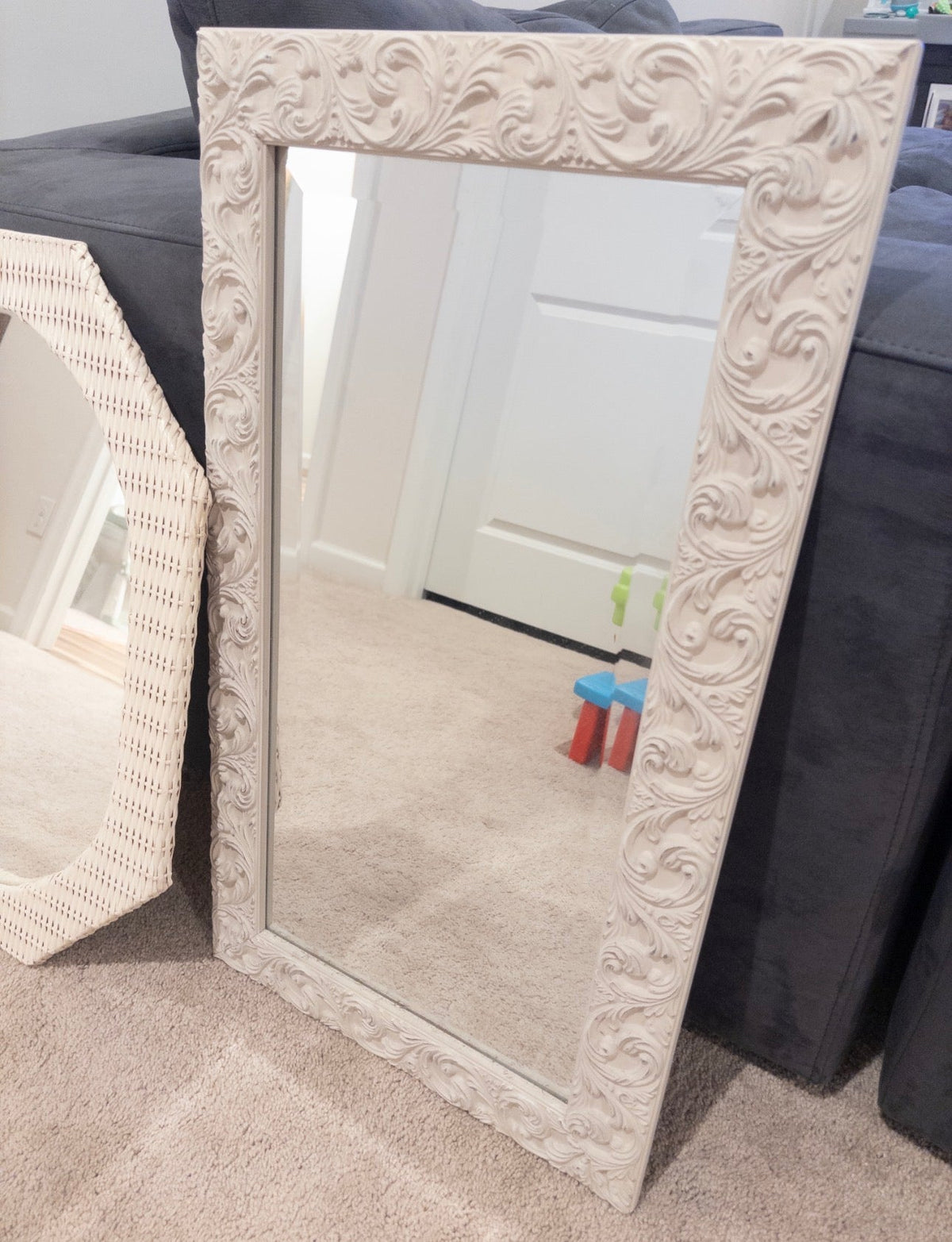 #36 vintage-inspired ornate mirror white EUC