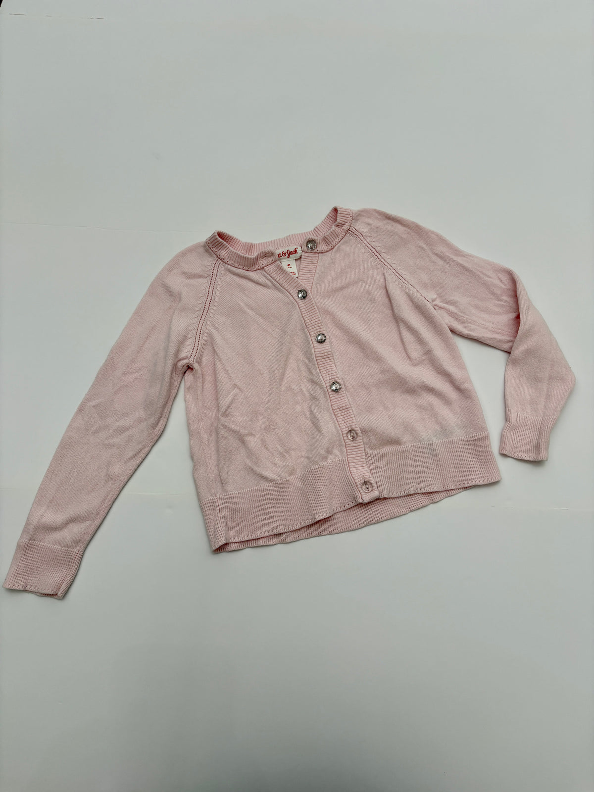 #121 girls 4T Cat & Jack light pink sparkle button sweater, VGUC