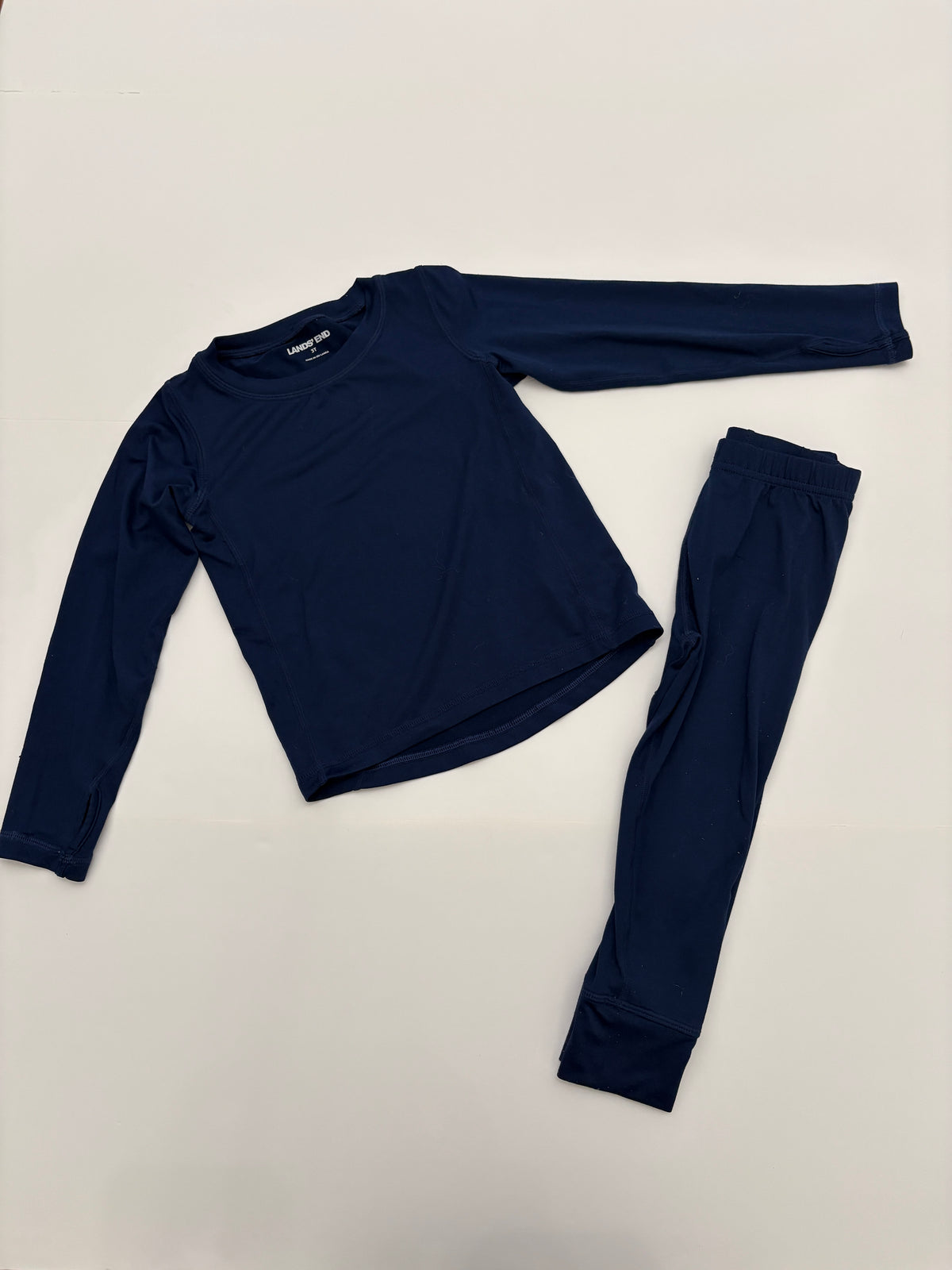 #121 boys/girls 3T Lands End base layer set dark blue, VGUC