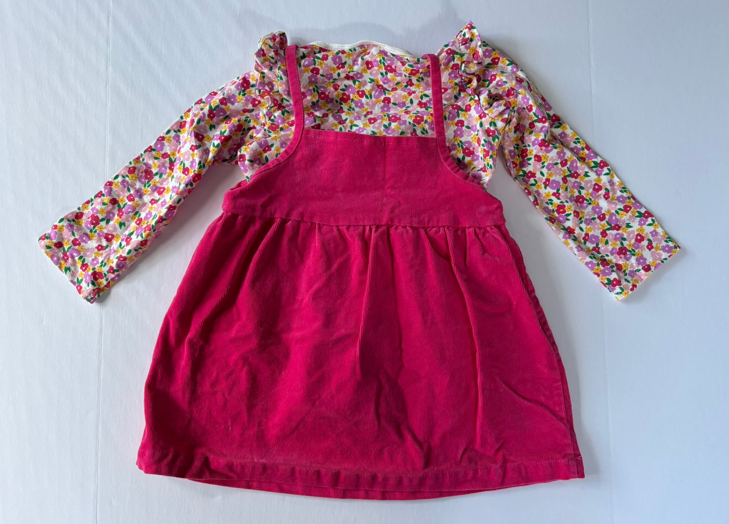 #101 First Impressions Corduroy Floral Jumper Dress Outfit Girls Size 24 months