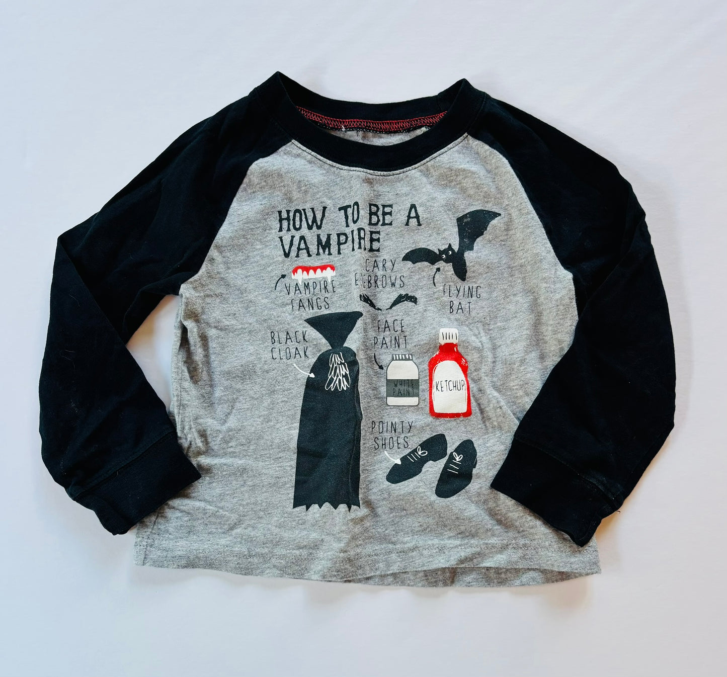 #101 Carter's Vampire Baseball Long Sleeve Shirt Gender Neutral Size 24 months