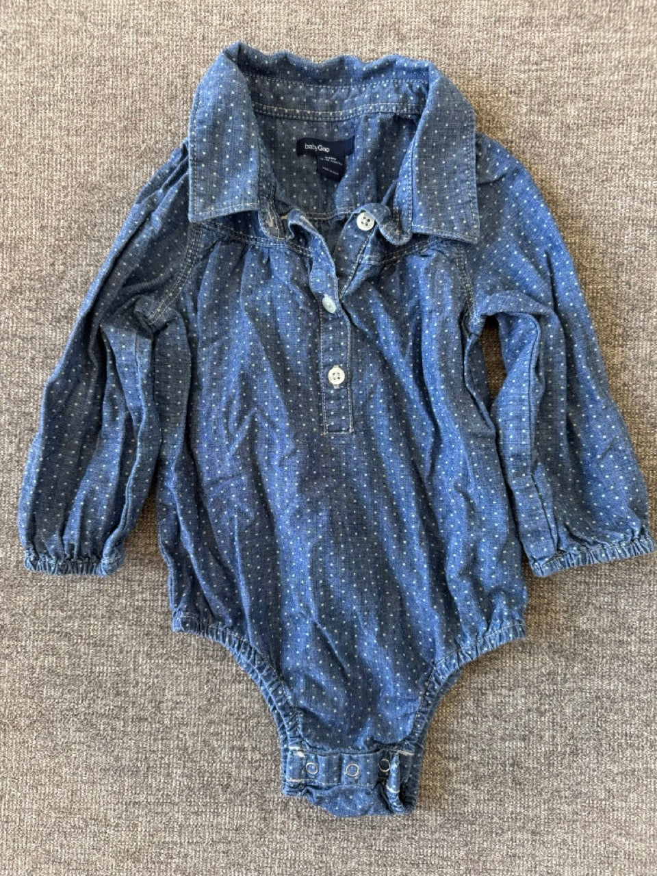 Seller #114 Baby Gap denim polka dot collared onesie girls size 12-18 months