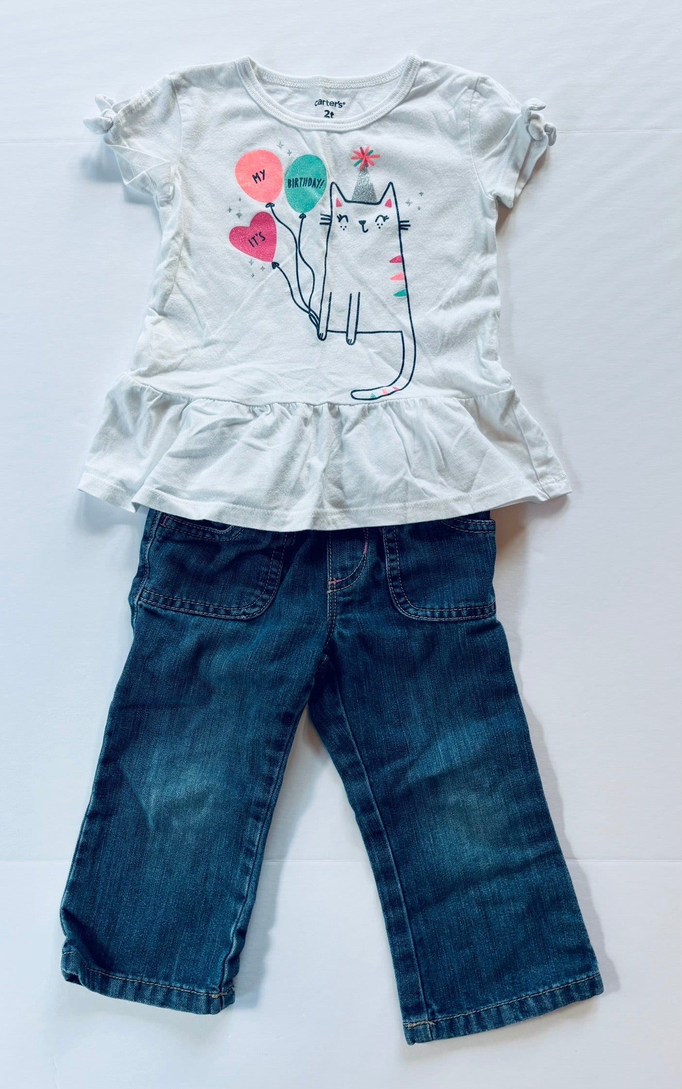 #101 *REDUCED* Carter's Birthday Party Cat Old Navy Jeans Outfit Bundle Girls Size 18-24 months