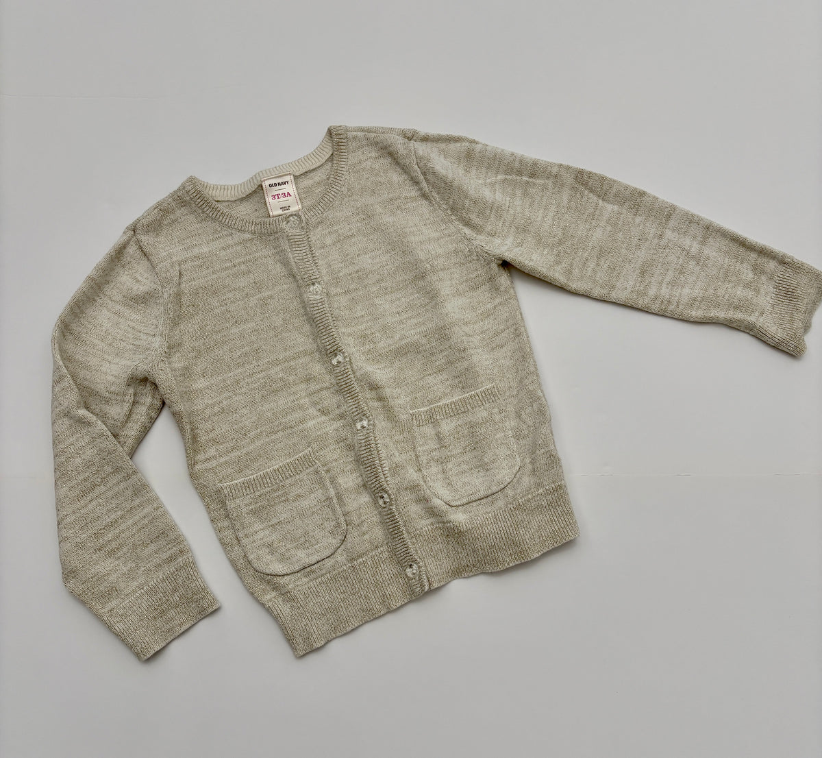 #121 girls 3T Old Navy gold shimmer with sparkle buttons sweater, EUC
