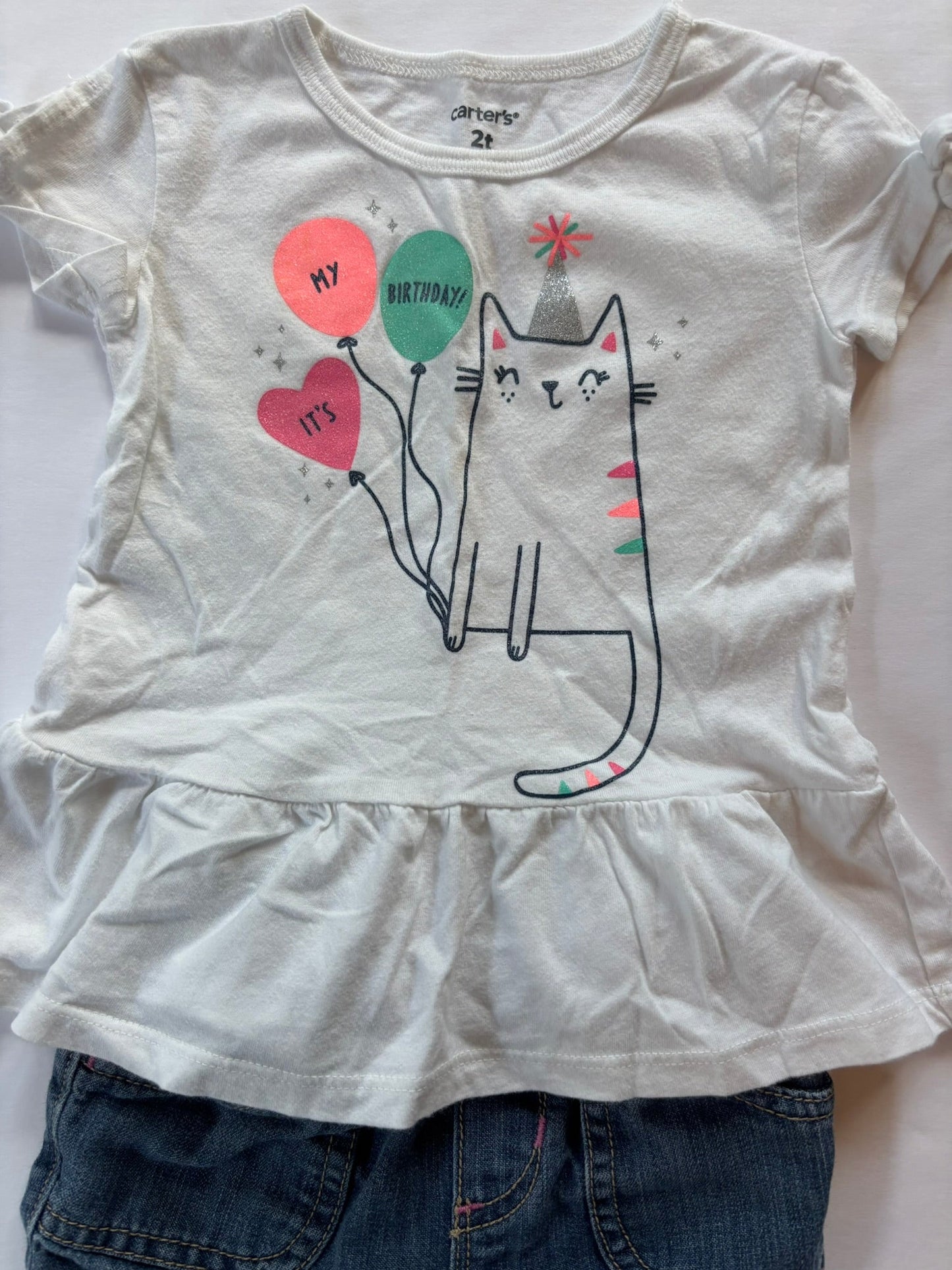 #101 *REDUCED* Carter's Birthday Party Cat Old Navy Jeans Outfit Bundle Girls Size 18-24 months