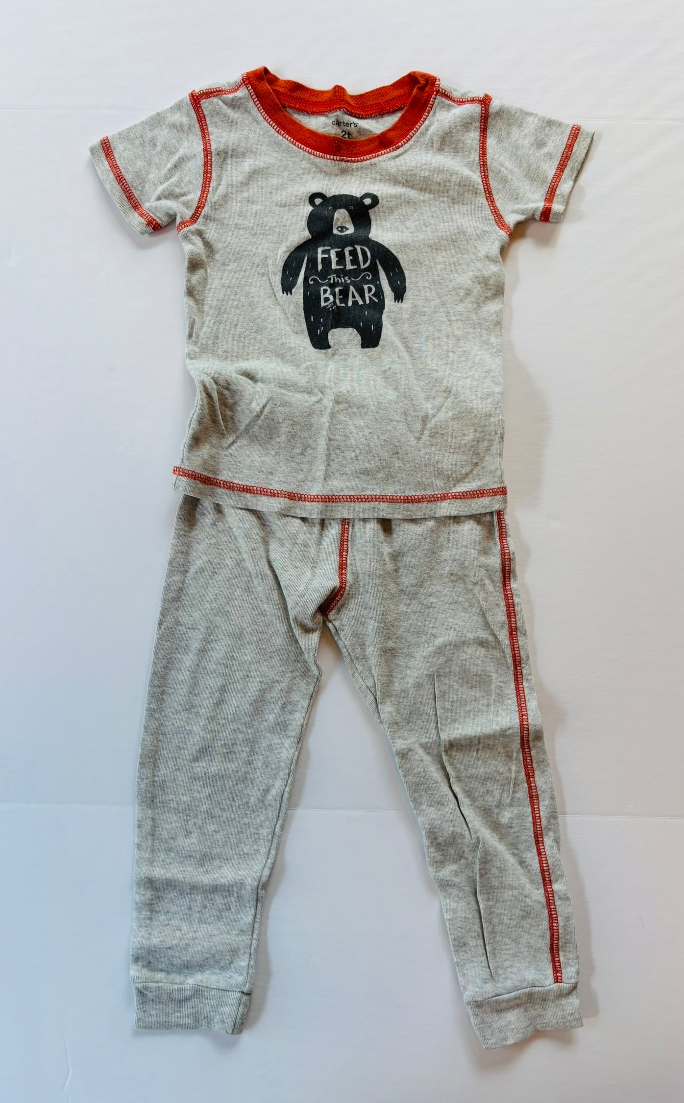 #101 Carter's Bear Orange Gray Pajamas Gender Neutral Size 2T