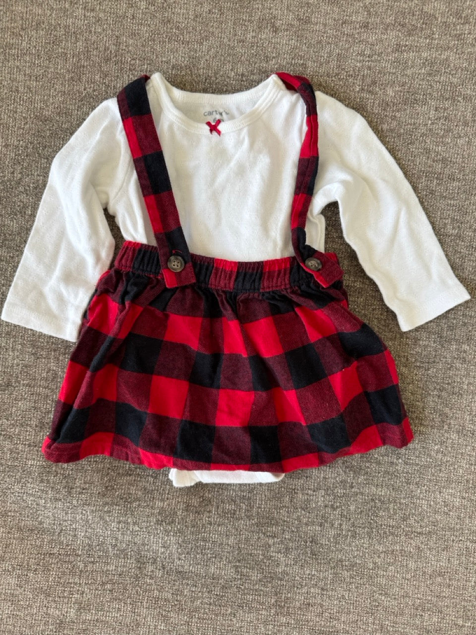 Seller #114 Carters Buffalo plaid overall dress with white onesie girls size 6 months