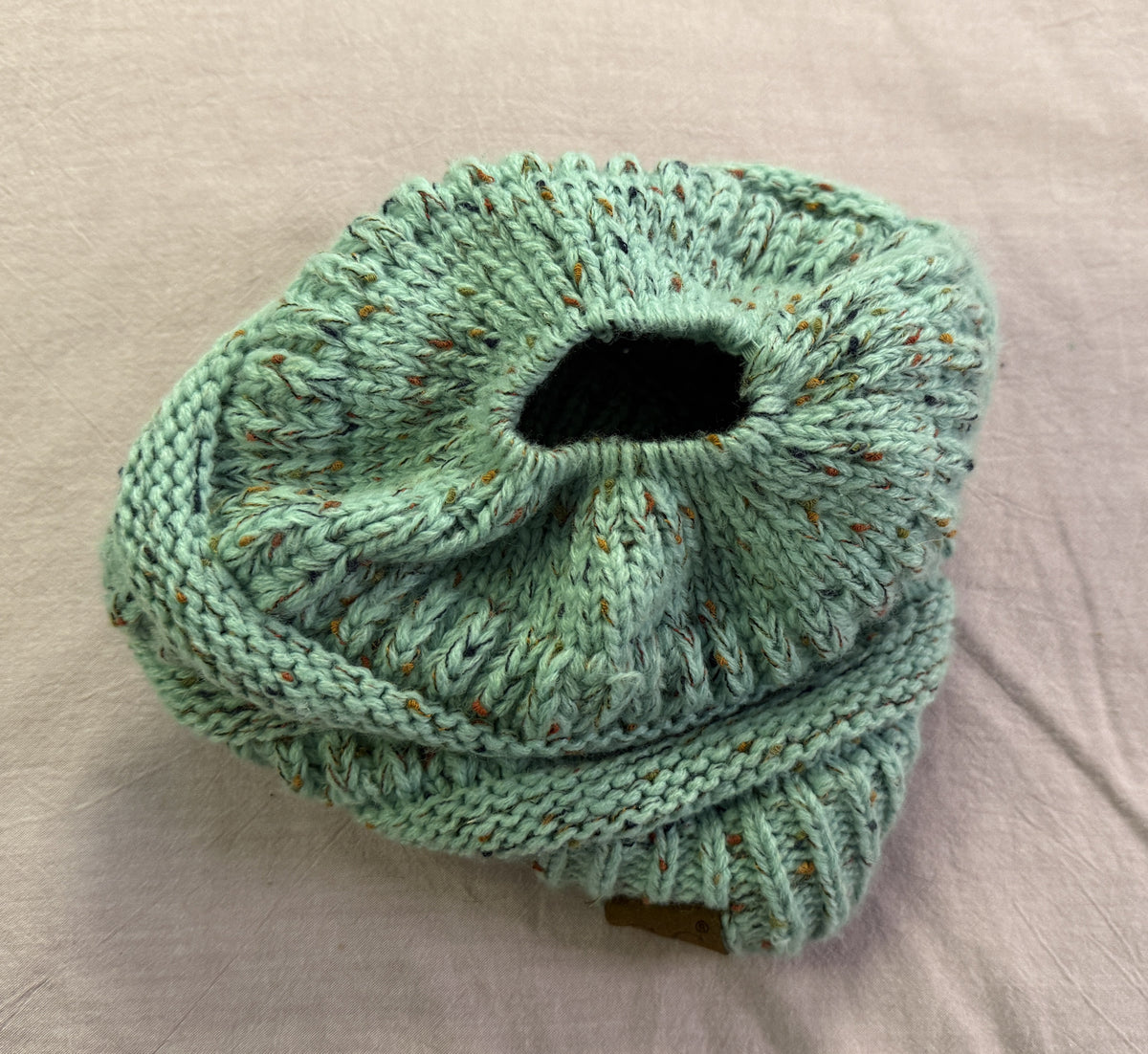 #103 Womens CC Aqua Knit Hat with Ponytail Hole