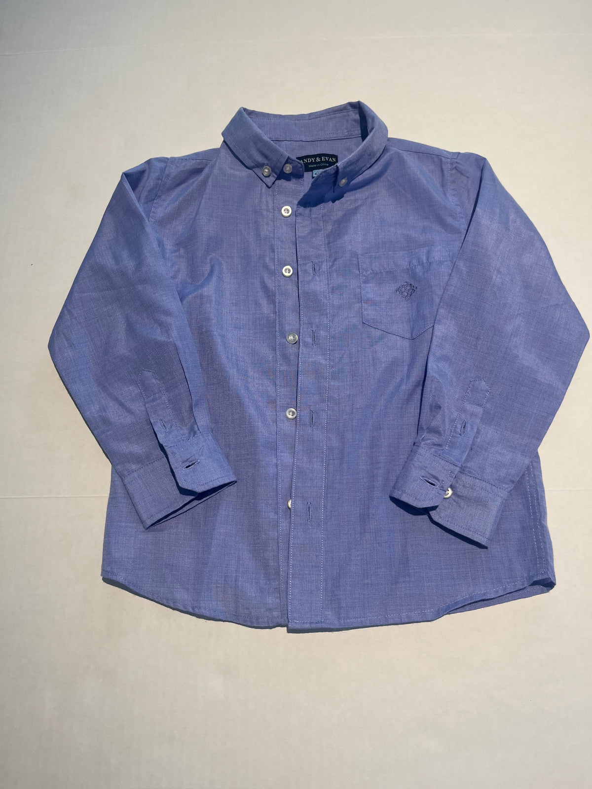 Seller 118 VGUC Boys Andy and Evan Blue Cotton Button Down. Size 6