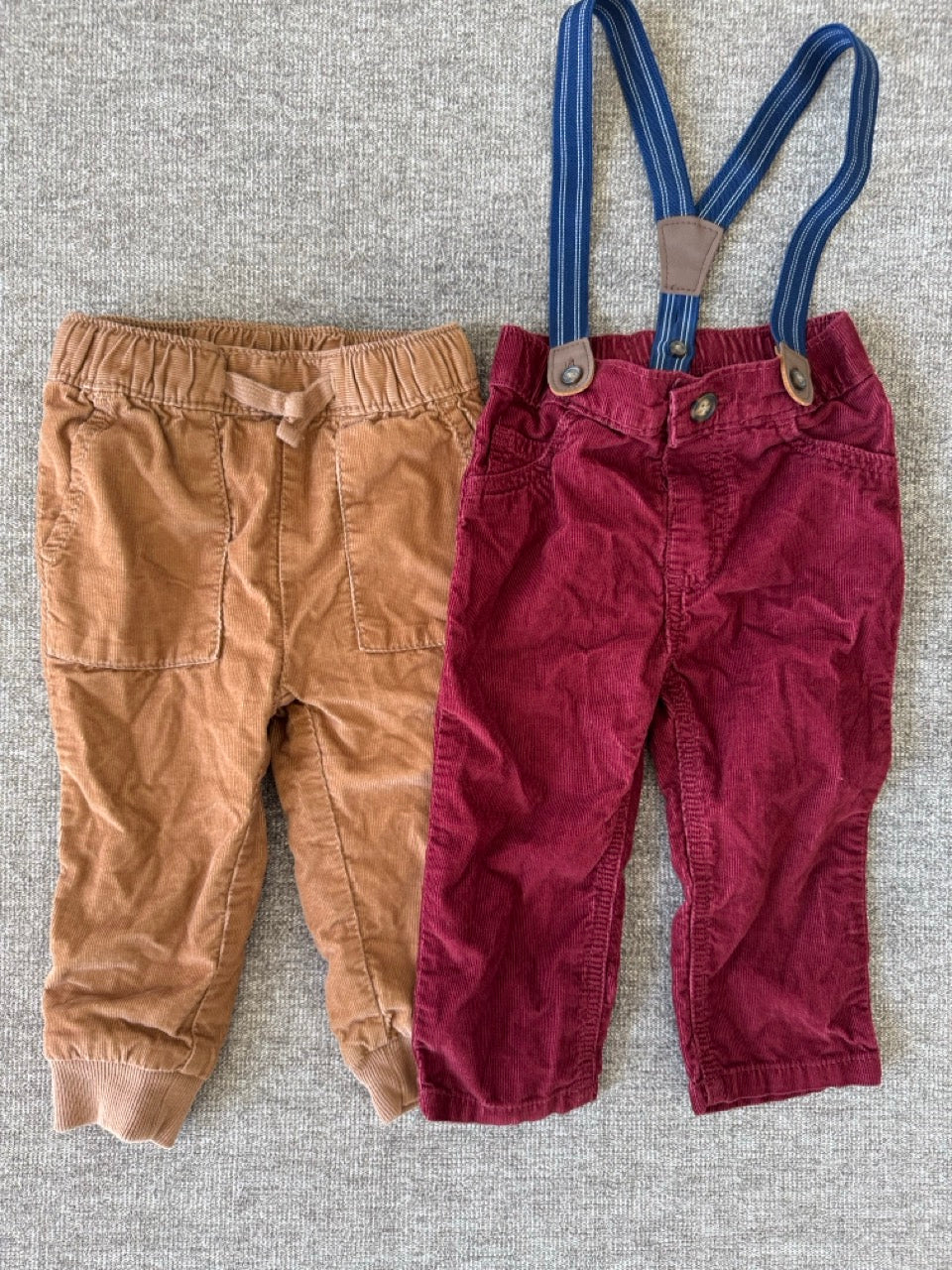 Seller #114 Baby B’Gosh and carters corduroy pants khaki and maroon with suspenders boys size 12 months