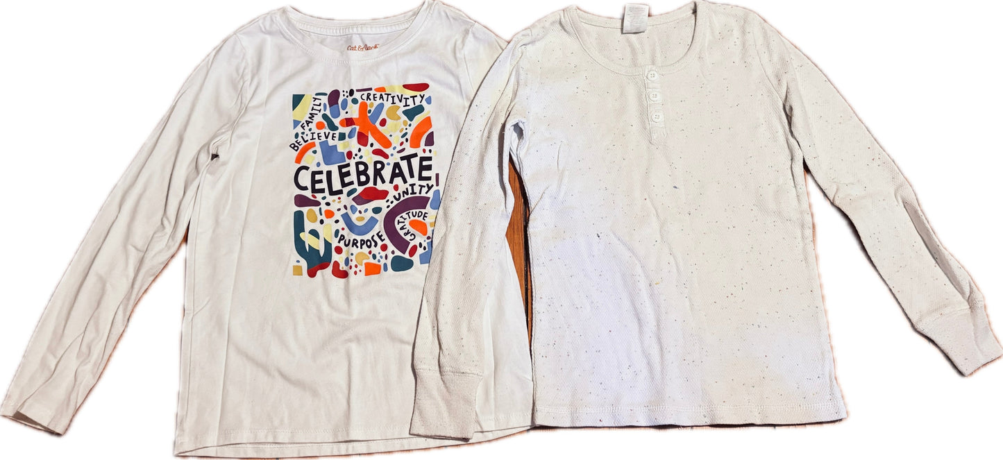 SALE $3 Seller #72 Girls long sleeved shirts, one w colorful speckles Size M $4