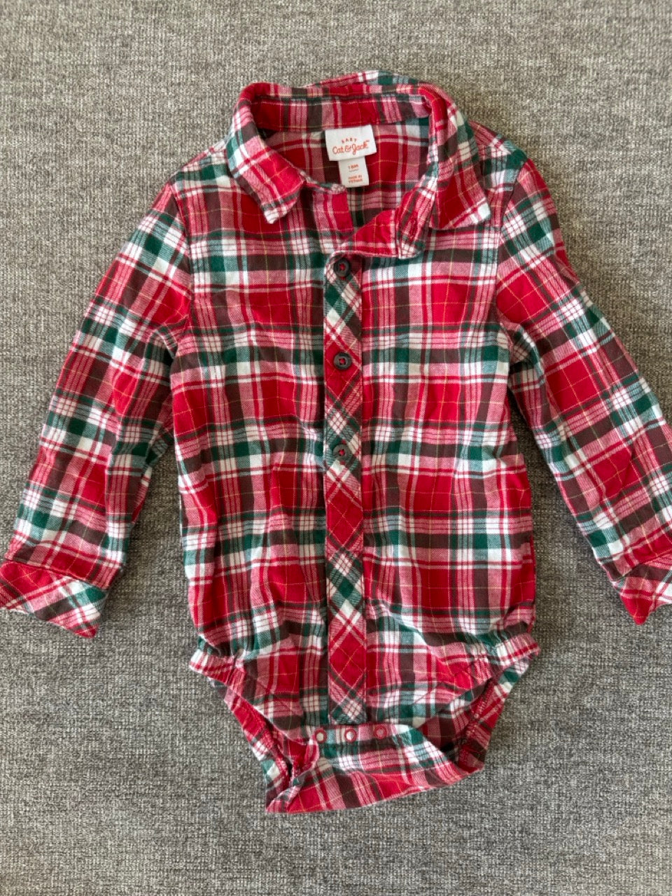Seller #114 Cat and Jack red and green flannel button down onesie boys size 18 months