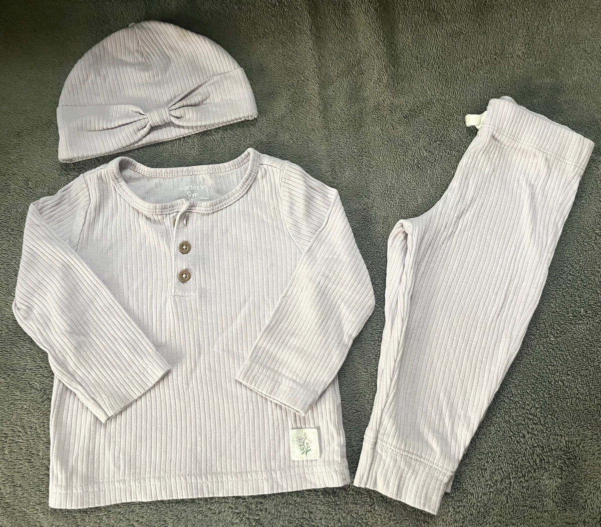Seller #13 Carter’s girls 9 months lavender 3 piece outfit