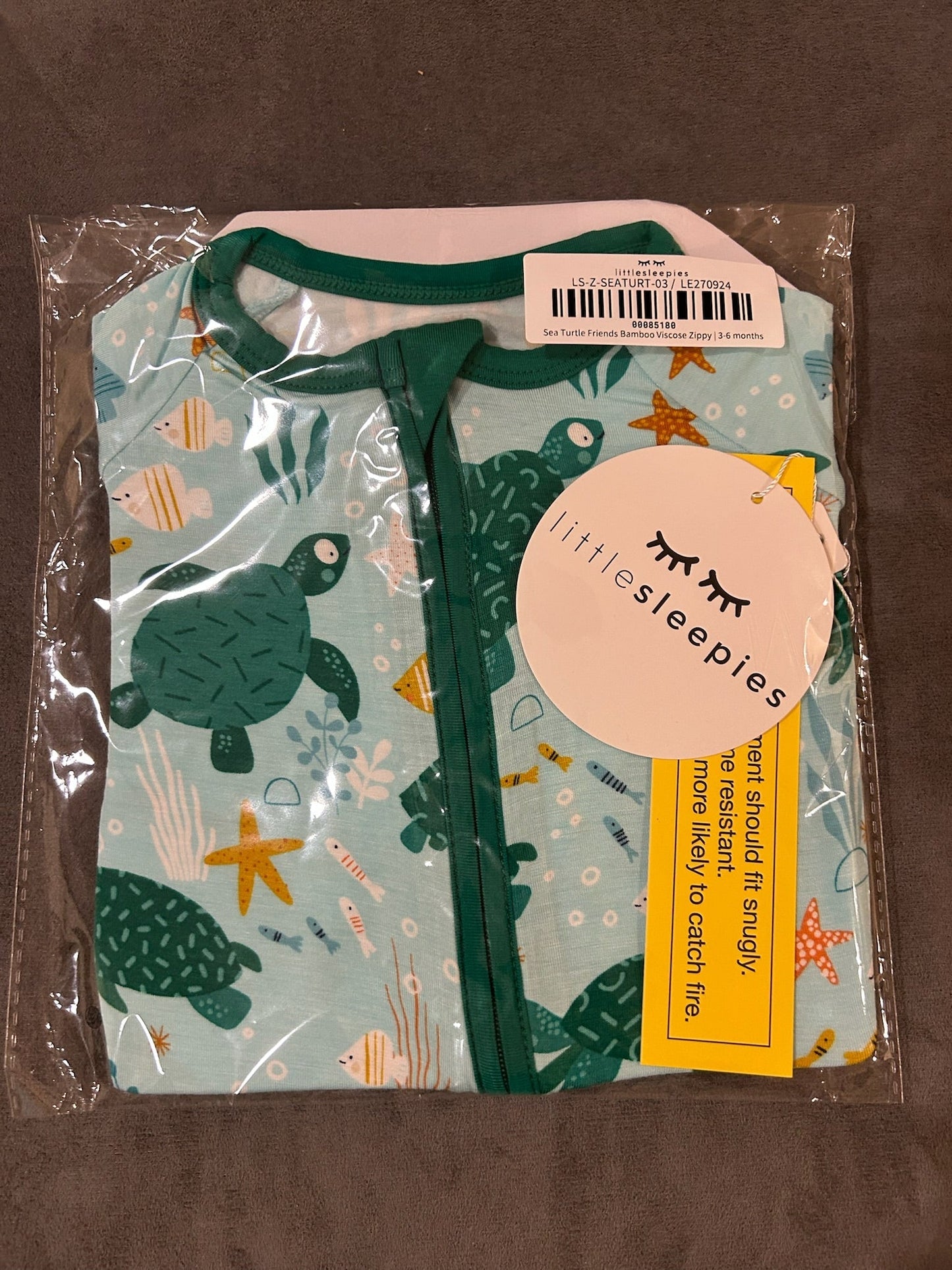 Seller 128 - Little Sleepies Turtle Zippie 3-6 Months new with tags