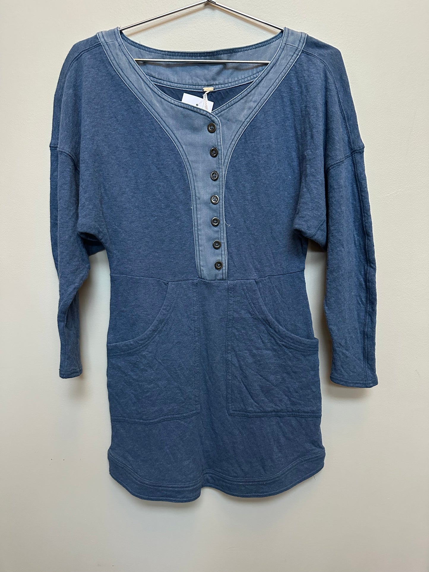 #130 NWT New Free People Seeking Hearts Sz XS Womens cotton mini dress blue Anthropologie
