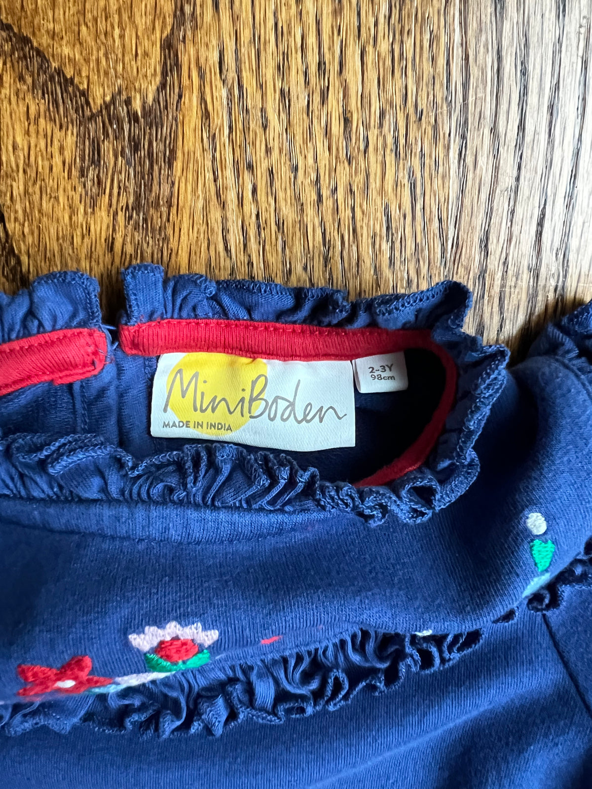 Seller #115 - Boden Girls 2-3Y Blue Sweatshirt Dress with Multicolor Floral Embroidery, VGUC