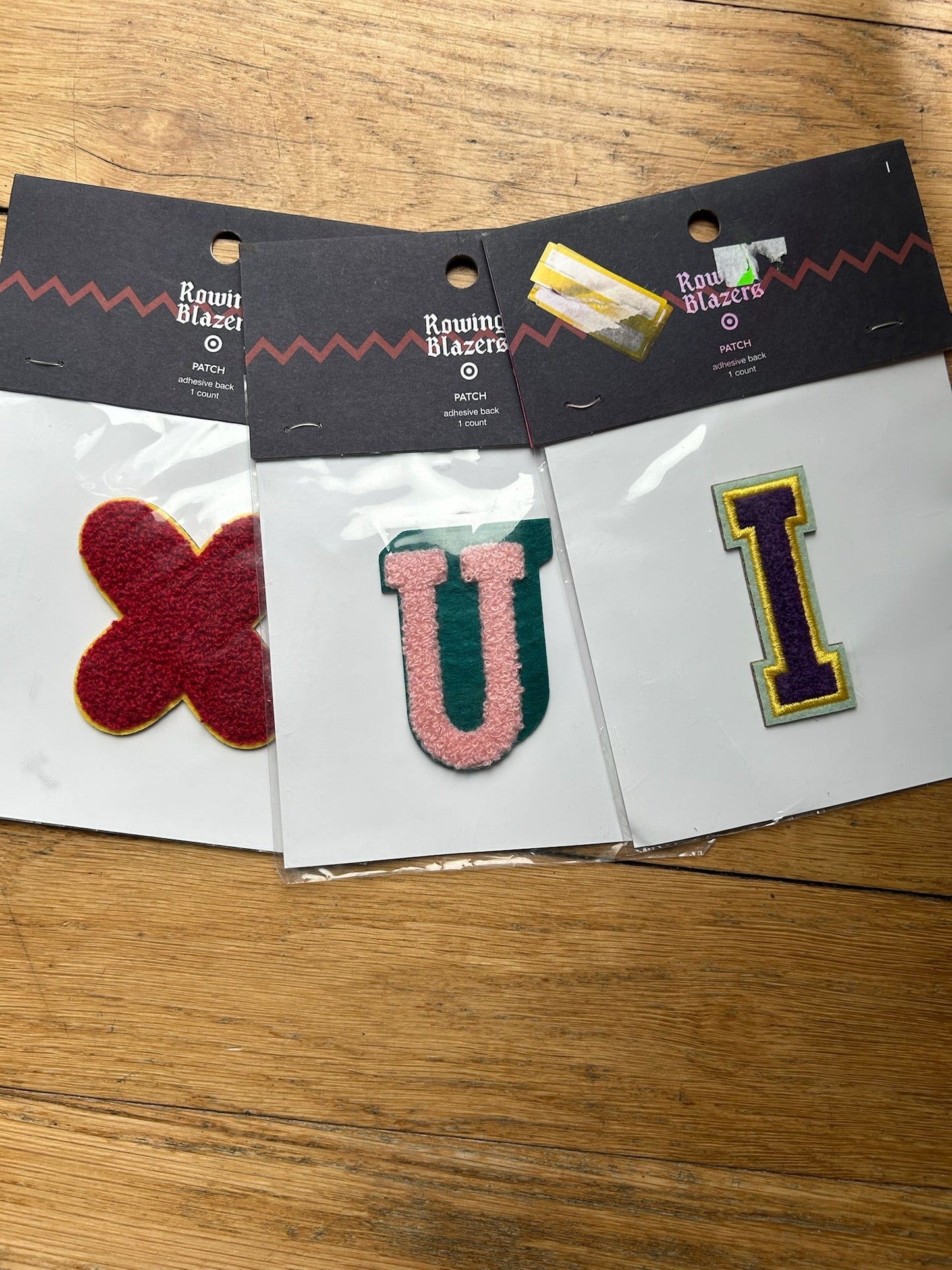 Seller 128 - Rowing Blazers Adhesive Backed Patches X, U and I