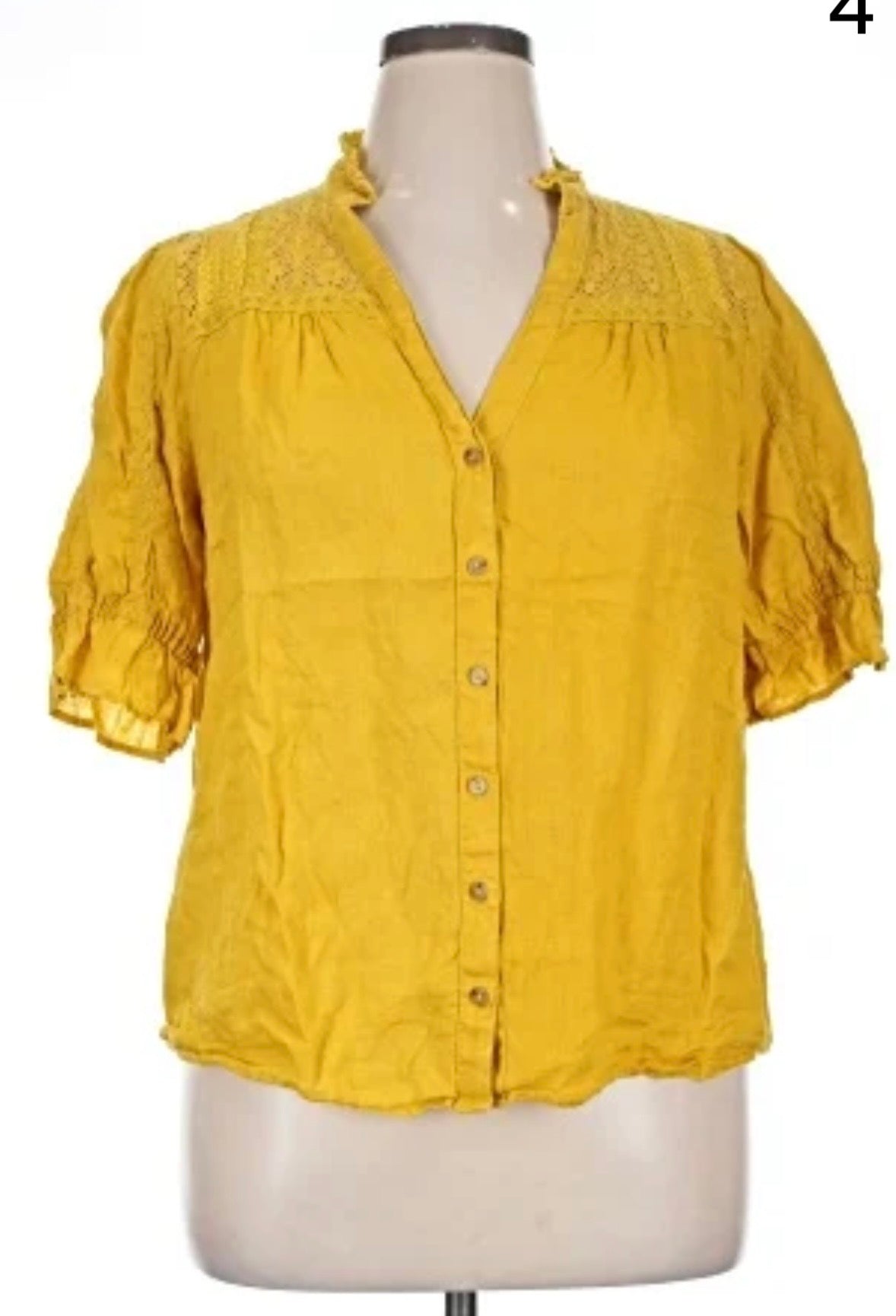 #130 Anthropologie Maeve Magritte yellow linen puff-sleeve Womens blouse top Sz 0