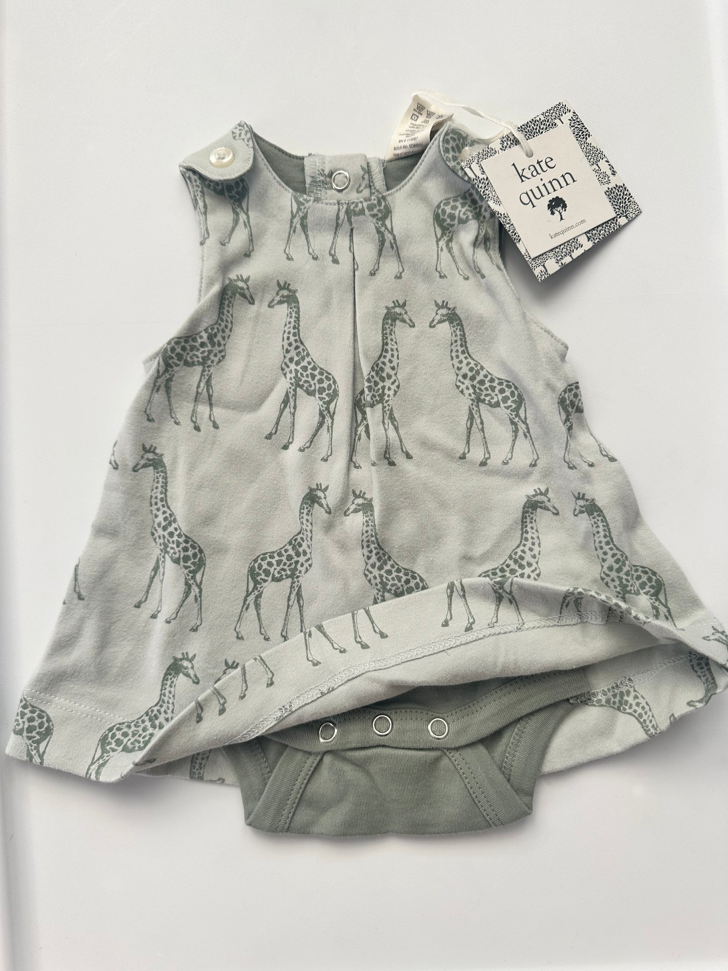 #86 Kate Quinn girls giraffe romper dress 0-3 NWT