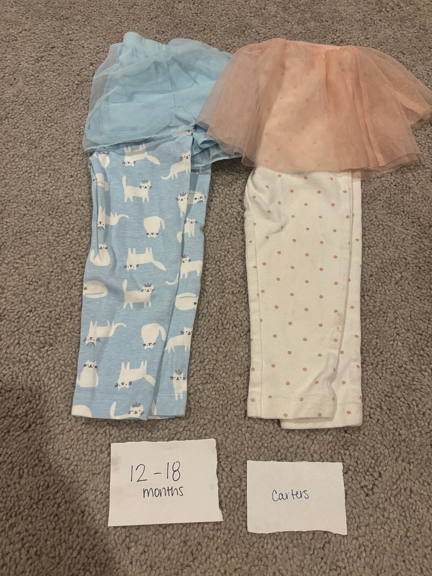 #138 - 12-18 Mo - VGUC Carters - 2 Pair Tutu Pants (White + Blue Cat) - PU 45236