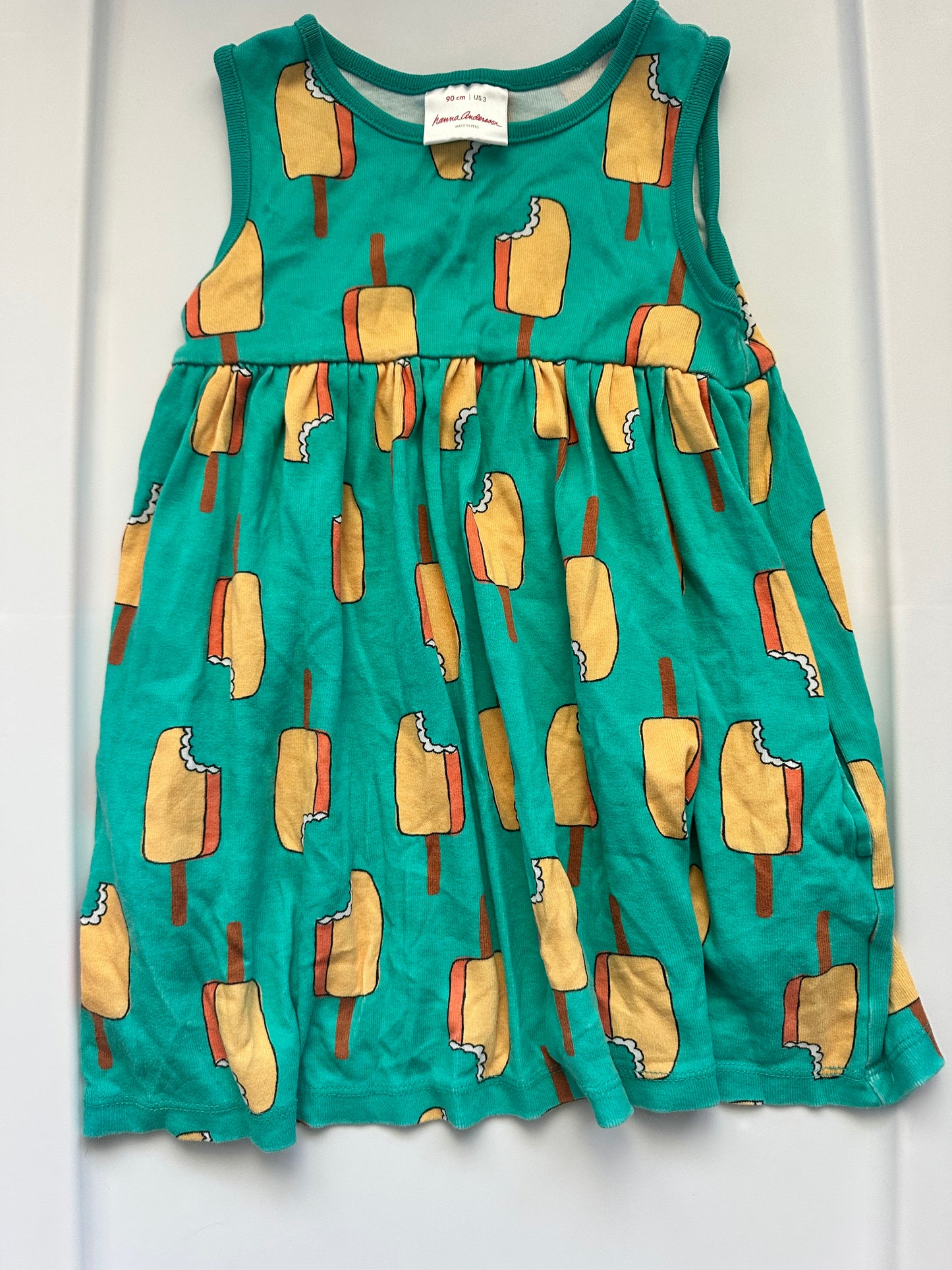 #86 Hanna Anderson girls teal popsicle dress size 3