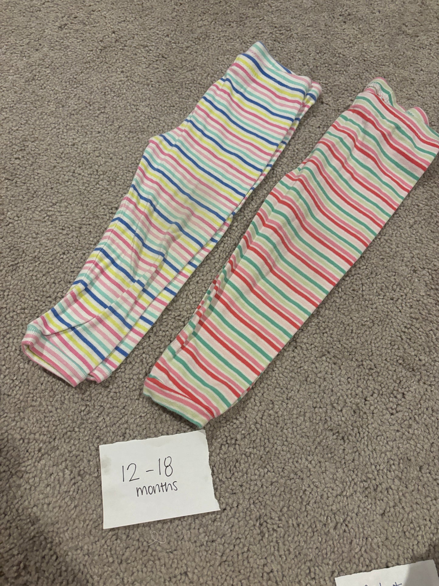 #138 - 12-18 Mo - VGUC 2 Pair Striped Leggings - PU 45236