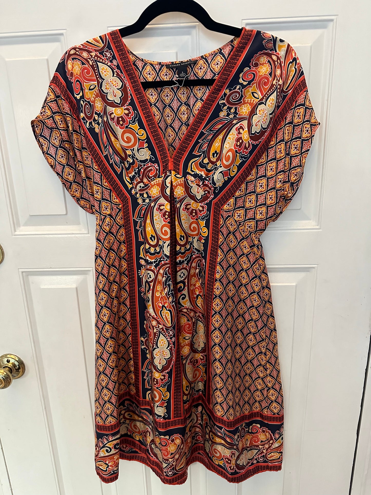 #133 Jcrew Silk Dress Sz Small Orange Navy Retail $148