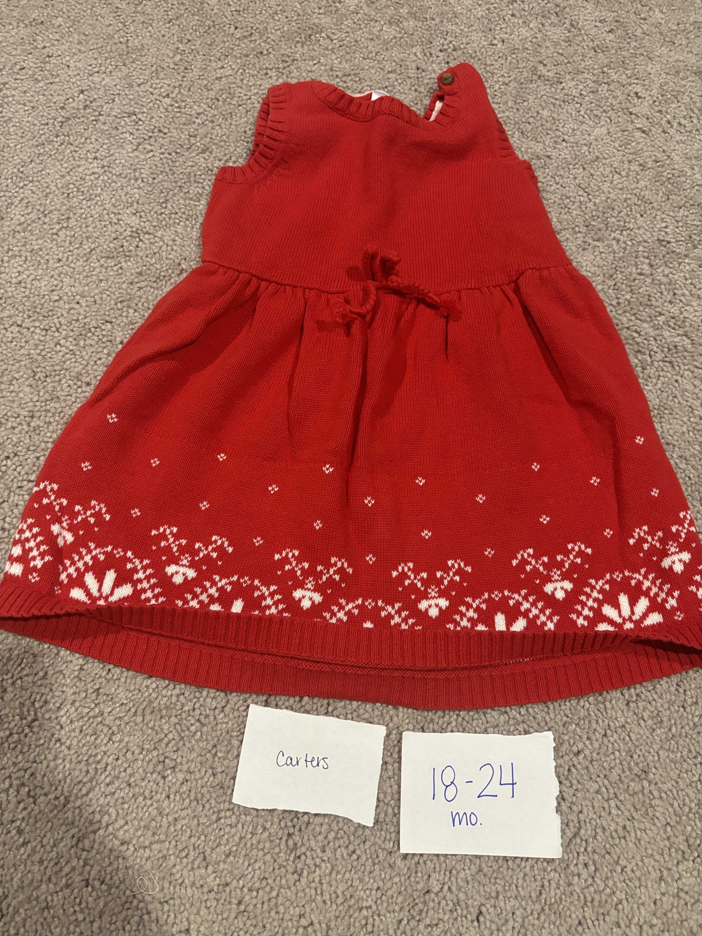 #138 - 18-24 Mo - VGUC Carters - Red Sweater Dress - PU 45236