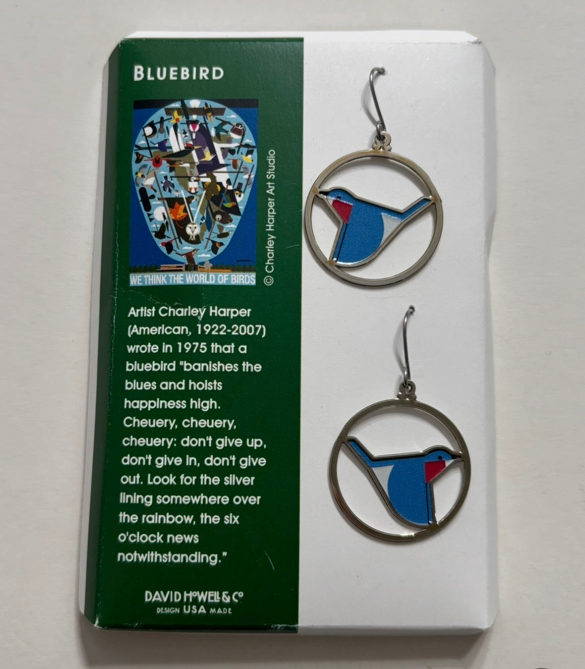 #75 Charley Harper Bluebird Earrings REDUCED