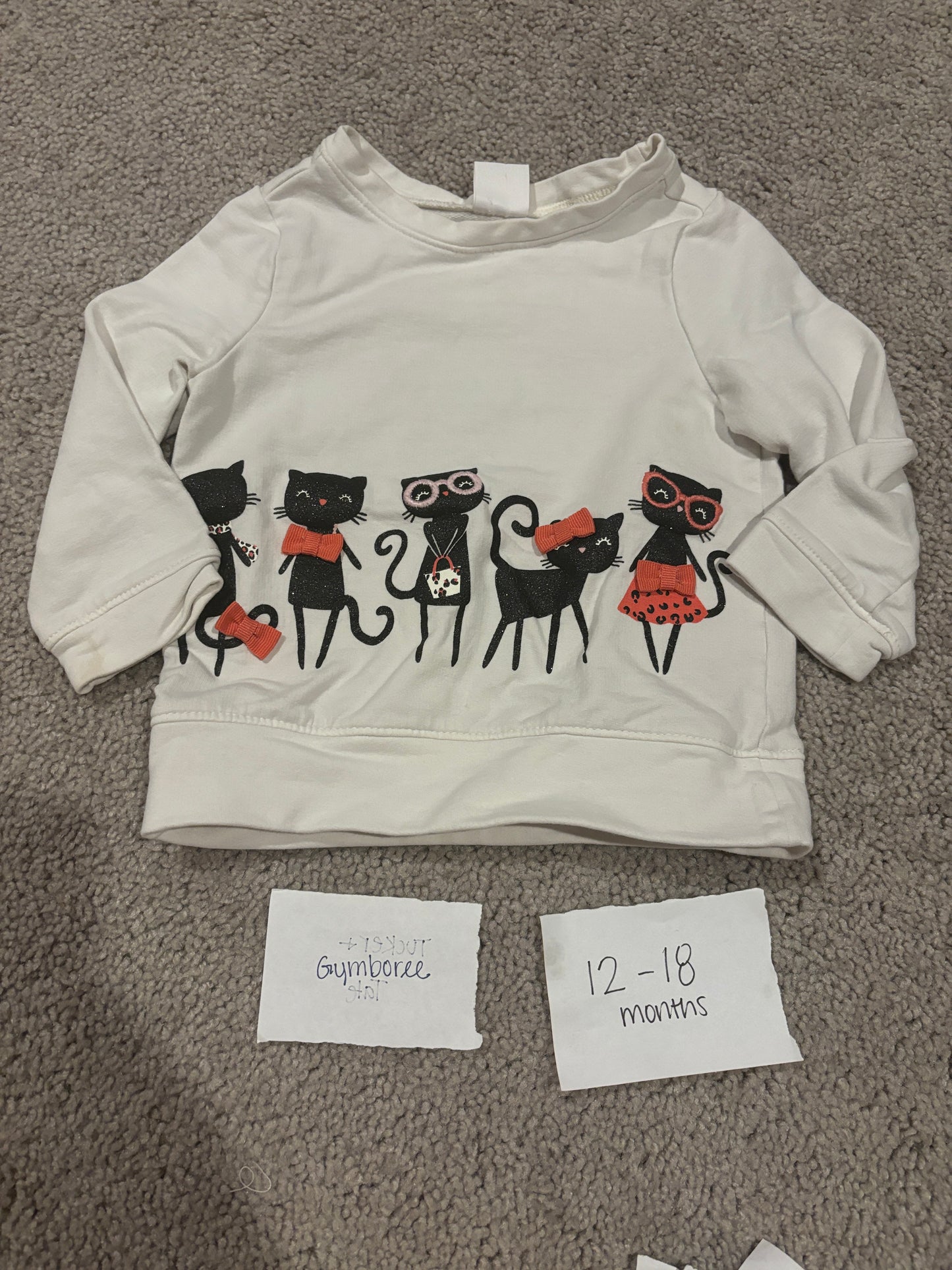 #138 - 12-18 Mo - VGUC Gymboree - White Cat Sweatshirt - PU 45236