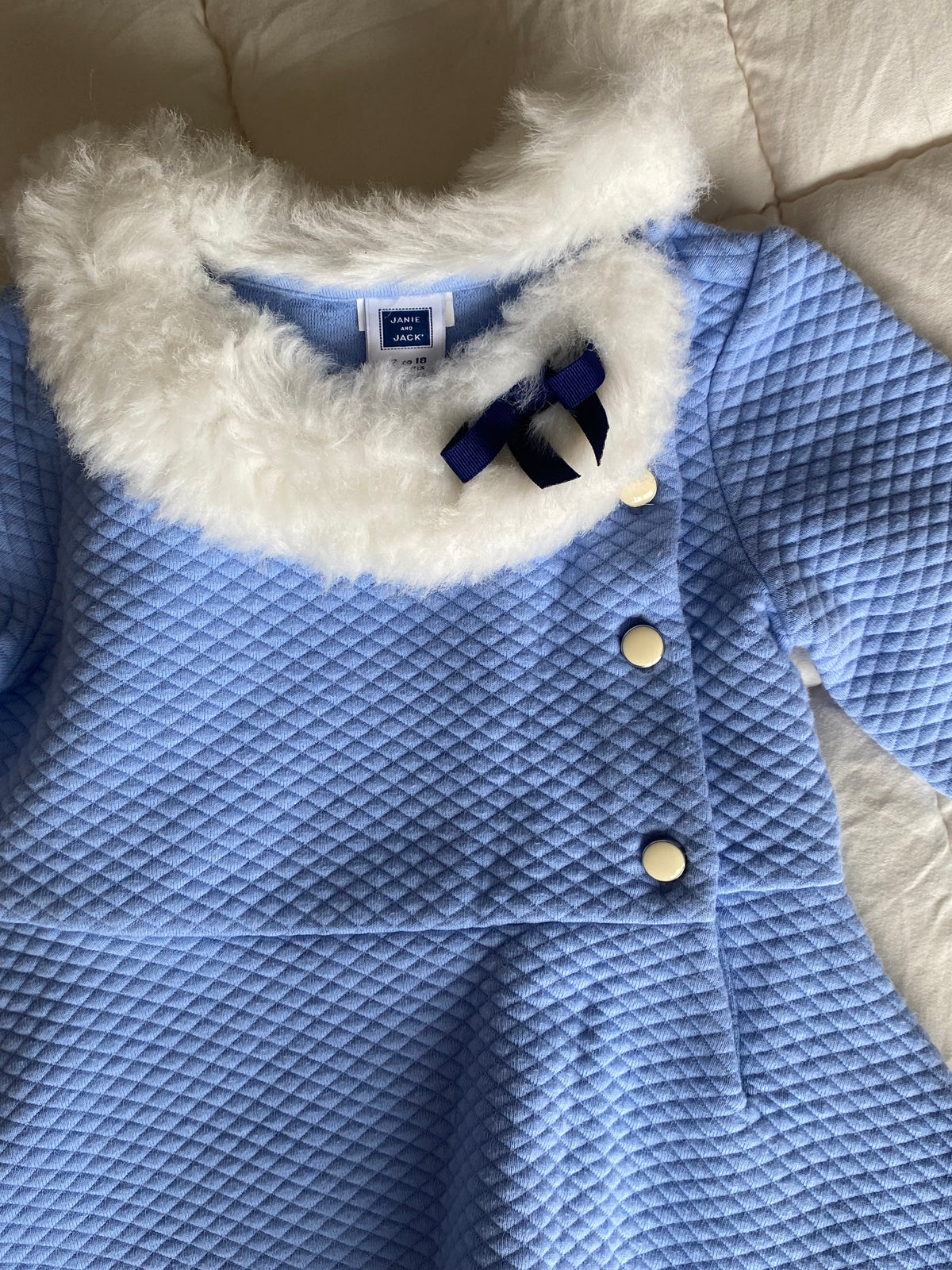 #59 Janie and Jack 6-12 mo blue dress with fur collar