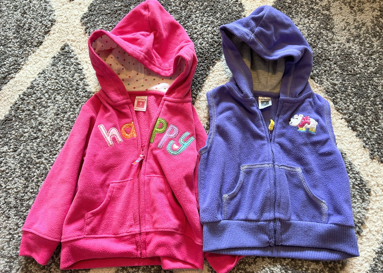 Seller 120, VGUC Girls 9M fleece jacket and Vest