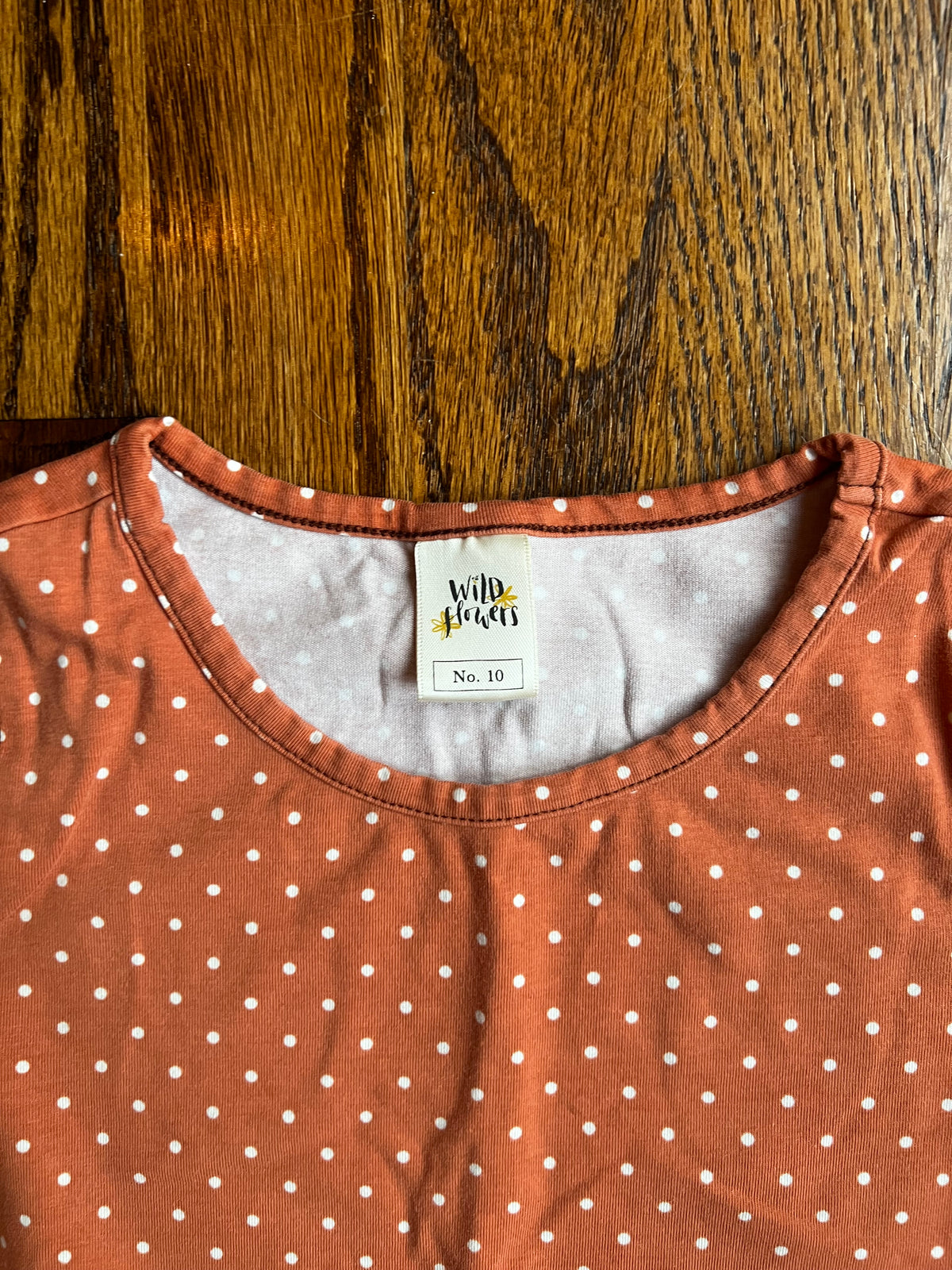 Seller #115 - Wildflowers (Boutique Brand) Girls 10 (8/10) Burnt Orange Polka Dots Top, VGUC