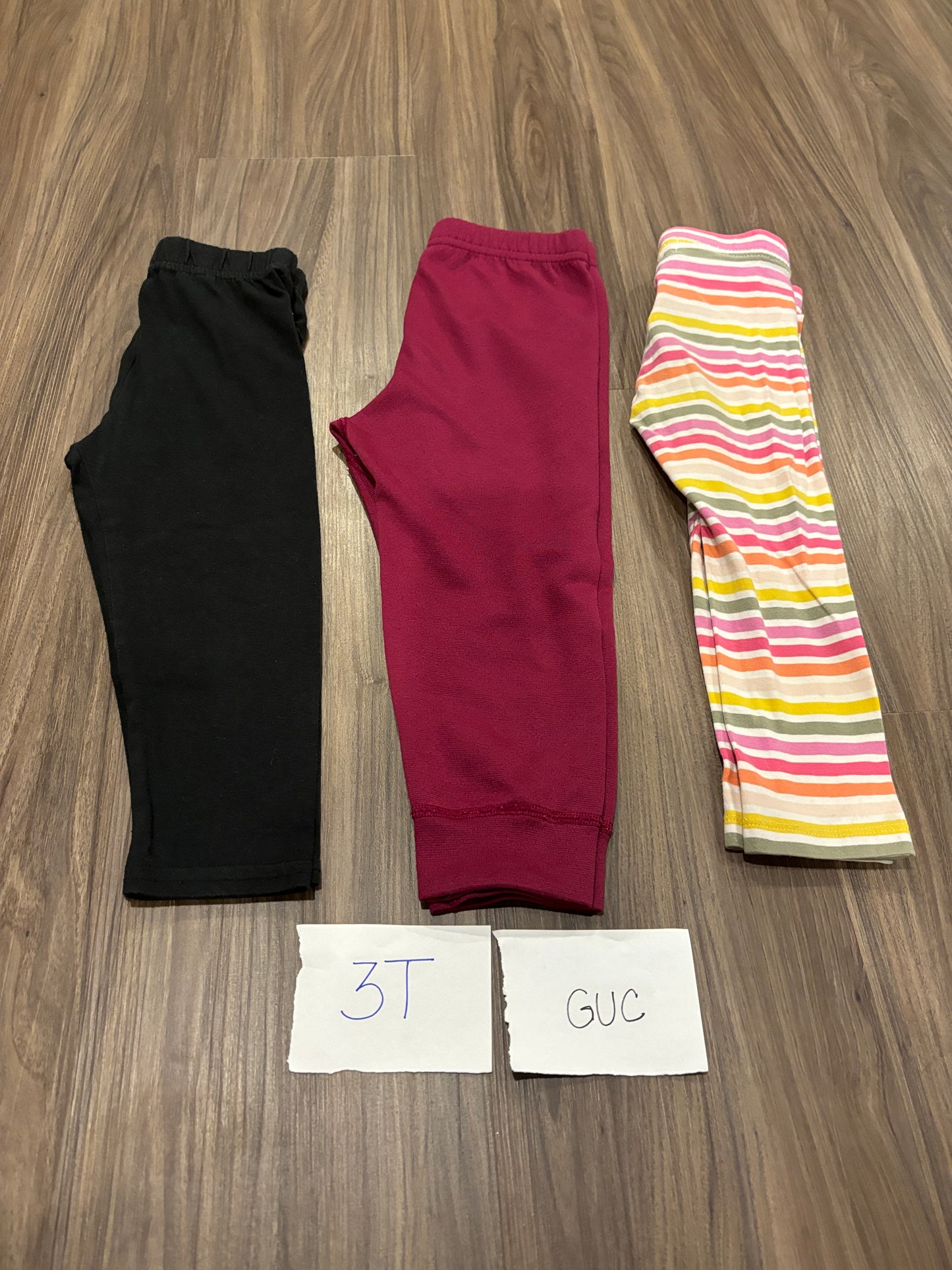 #138 - 3T - GUC 3 Pair Leggings (black, maroon, stripes) - PU 45236