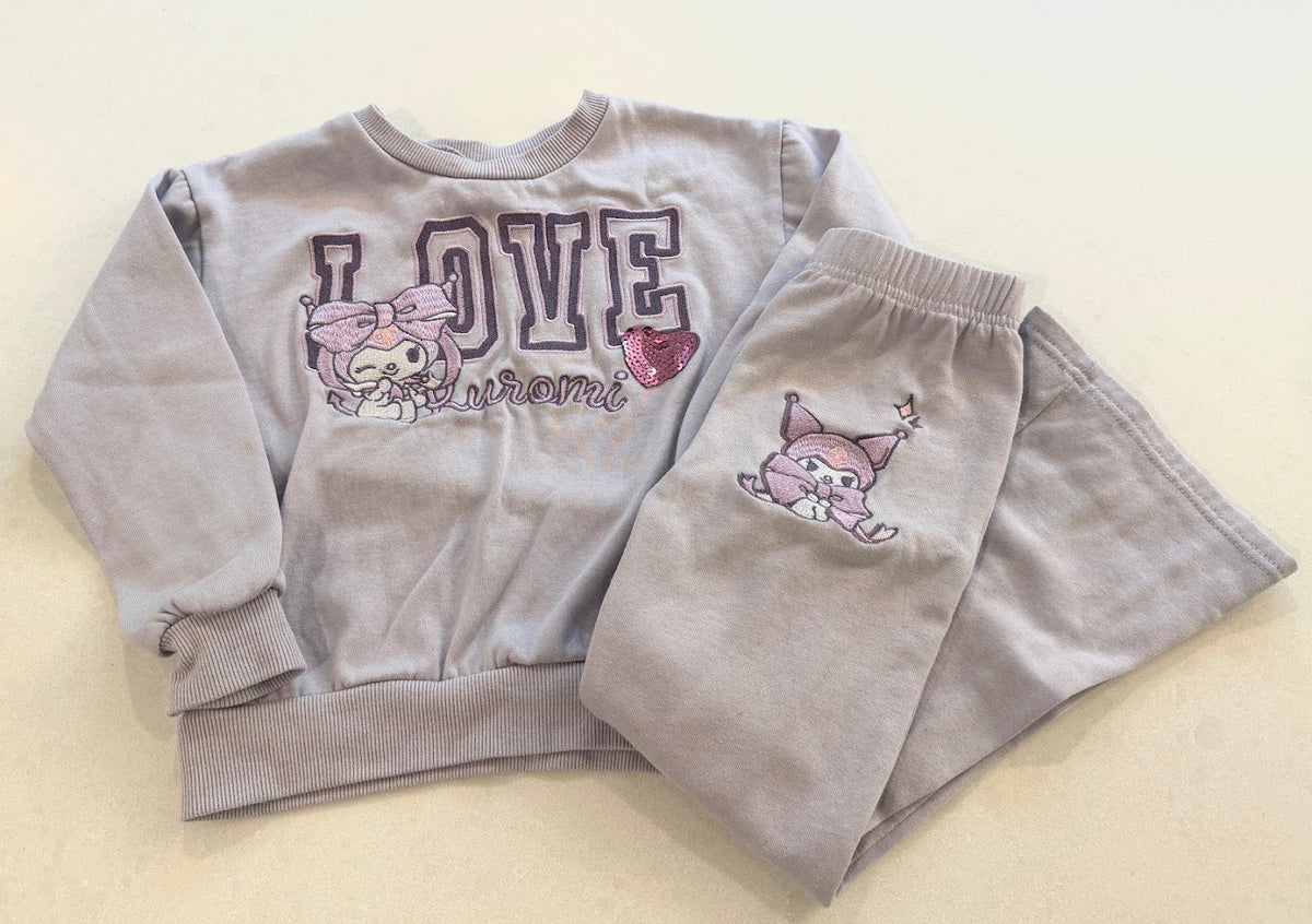 #9 Girls 6x Kuromi "Love" Purple Crewneck Sweatshirt/pant Set GUC *REDUCED