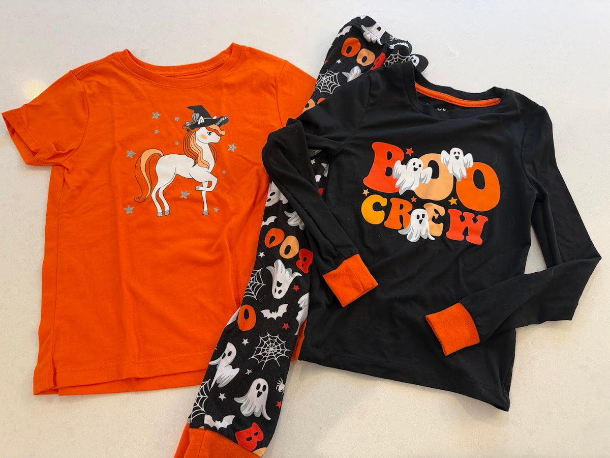 #9 Girls Size 6 Halloween Bundle of 3 Pieces - Unicorn shirt + PJ Set "Boo Crew" EUC