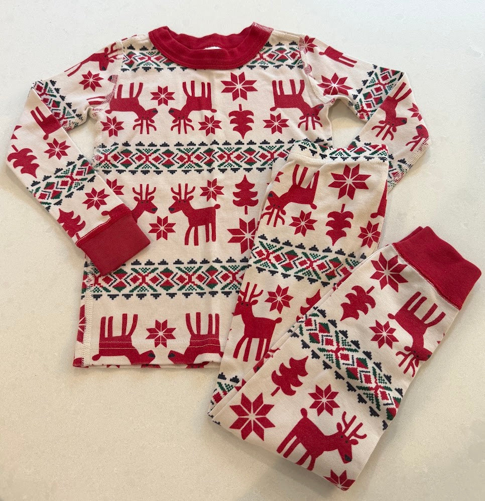 #9 Kids 4T Hanna Andersson Reindeer Holiday Pajama Set GUC/VGUC