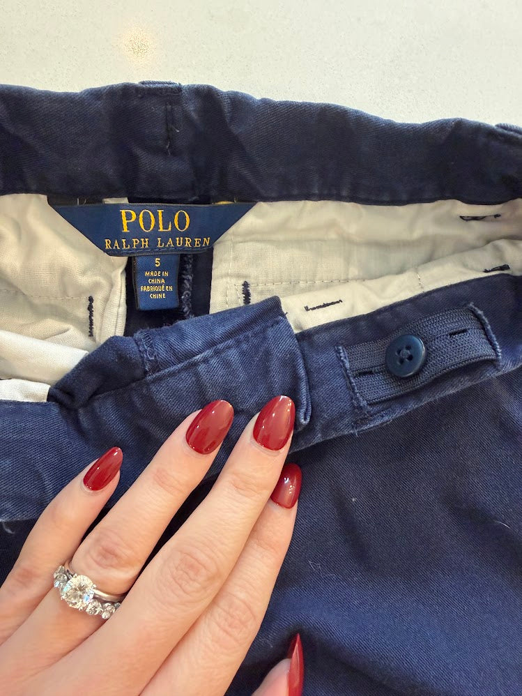#9 Boys Size 5 Polo Ralph Lauren Navy Pants with Adjustable Waist Buttons, GUC