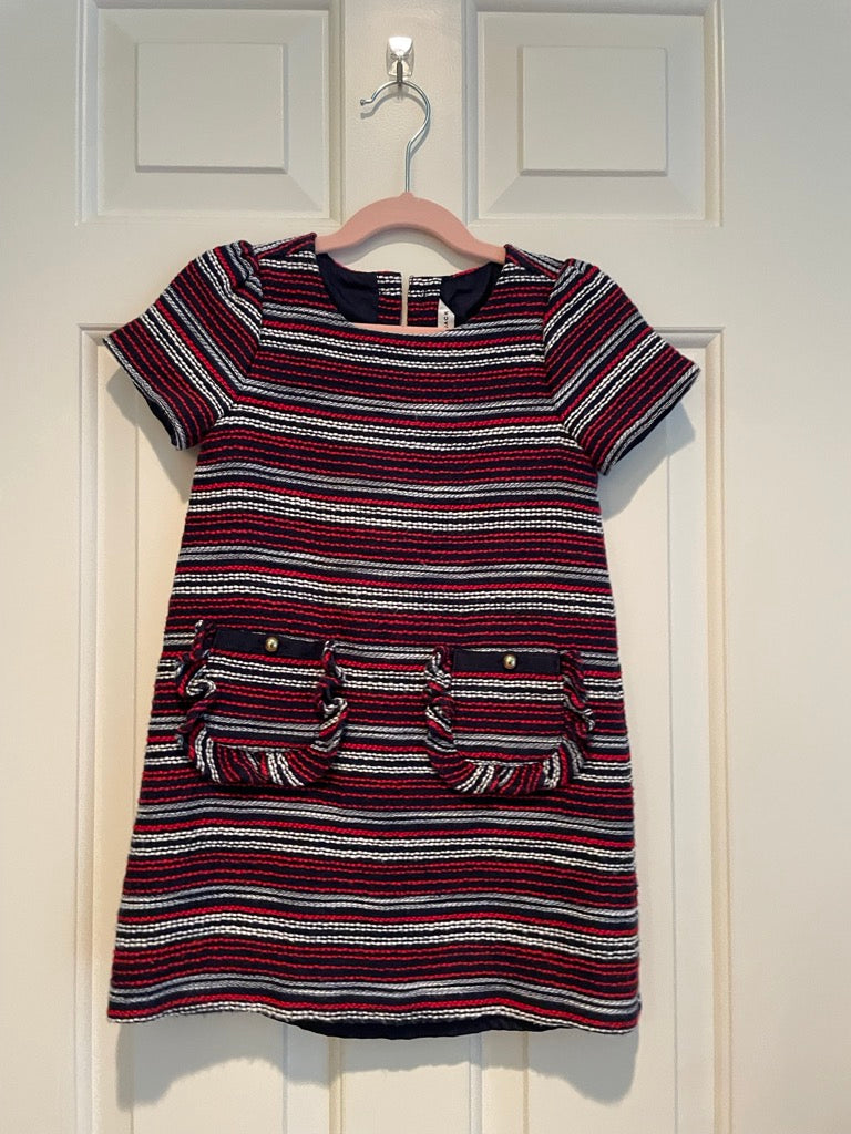 #57 girls Janie & Jack short sleeve navy, red and white dress size 5