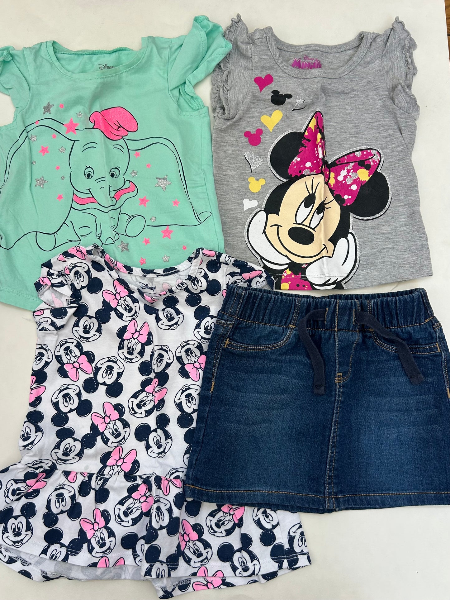 #6 Girls 24 months Disney Tshirts and Jean skirt (sold together)