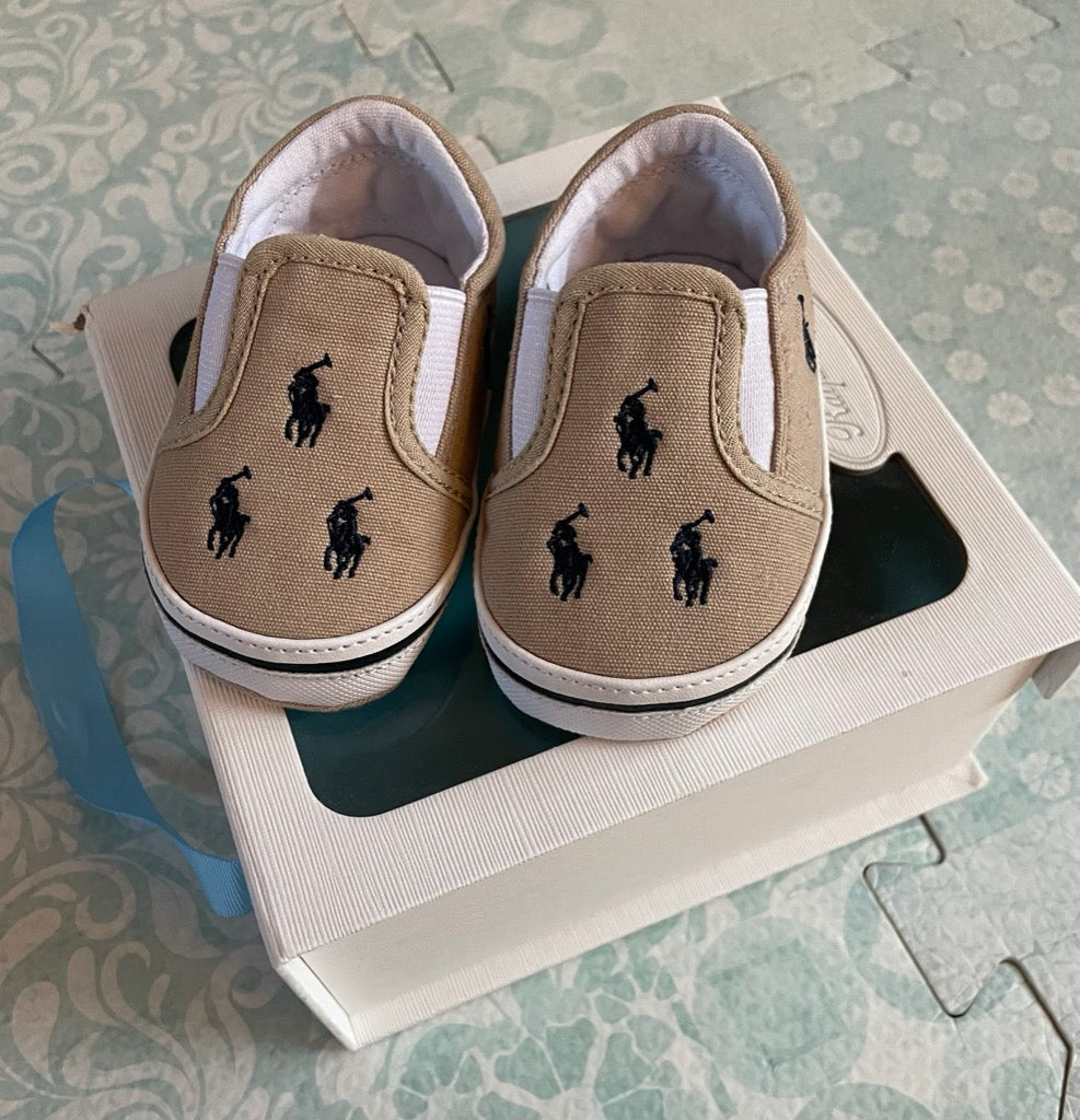 #57 Boys Ralph Lauren Canvas crib shoe size 2