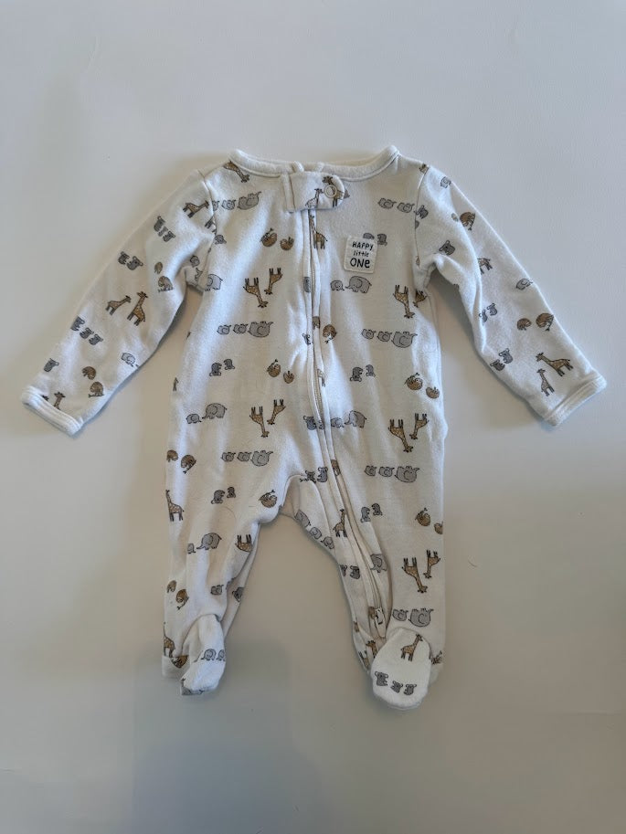 #78 REDUCED Carter's Green Floral Waffle and Animal Print Pajamas Girls or Gender Neutral Newborn